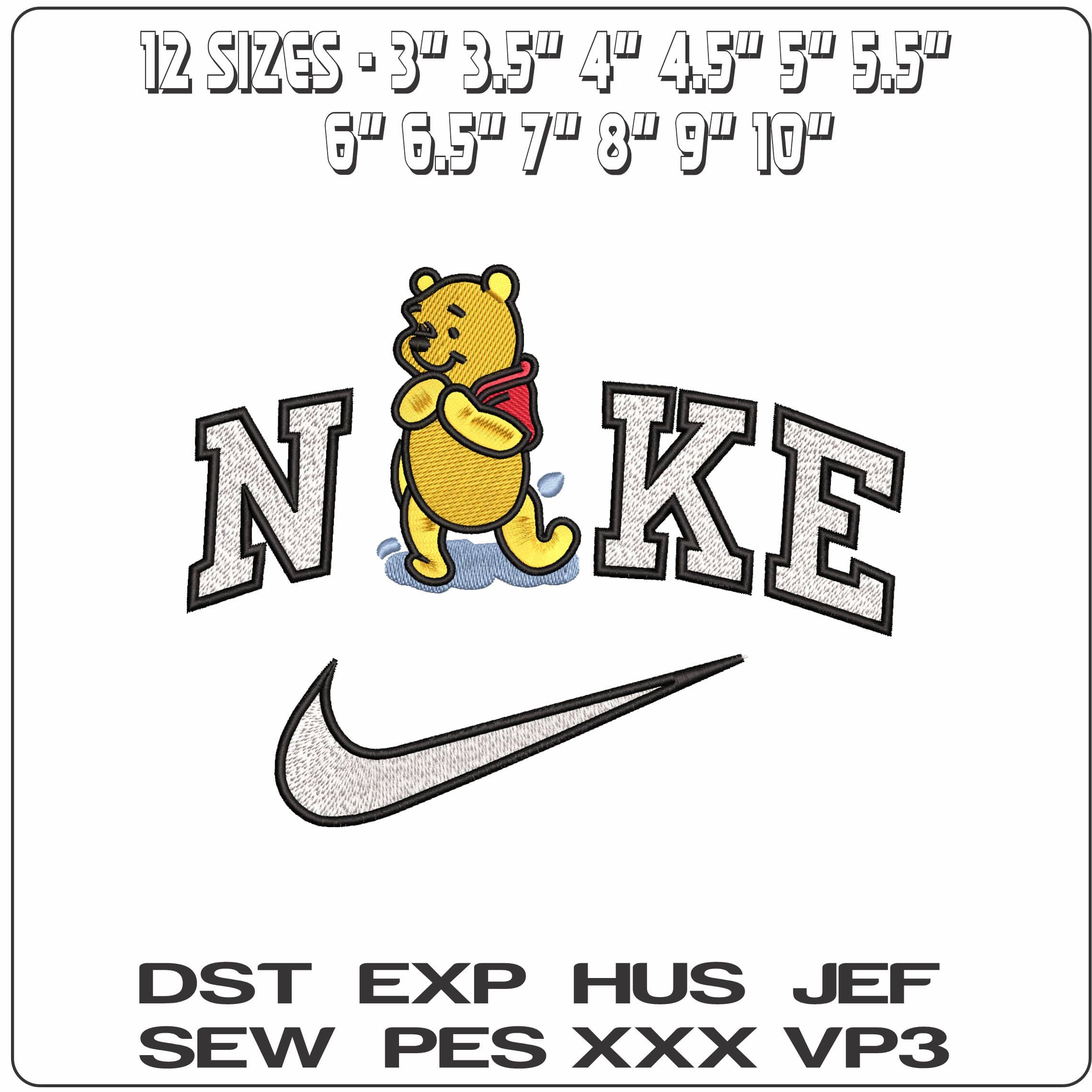 Nike Winnie the Pooh Dancing in Puddles - Elegant embroidery design file - instant download — view 2