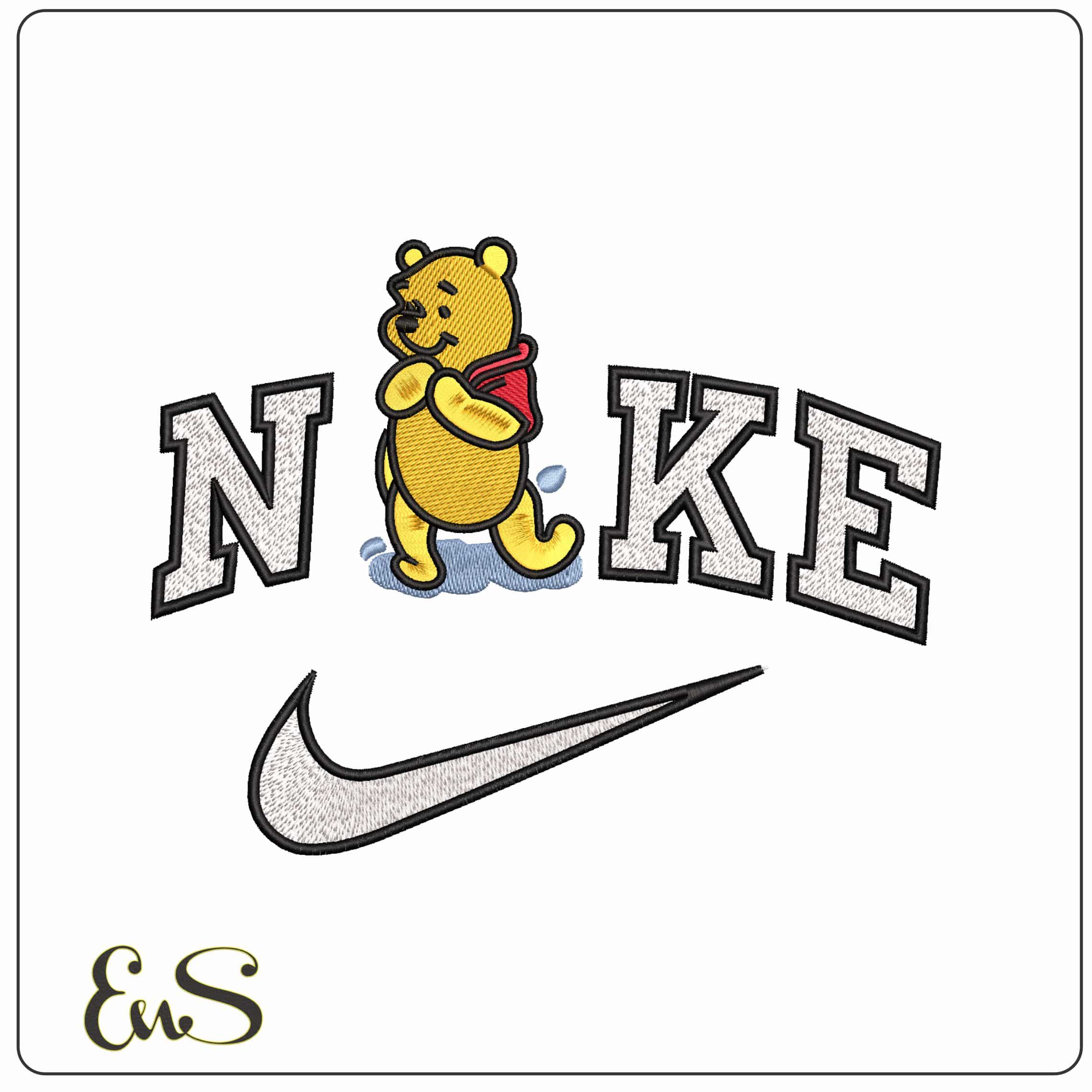 Nike Winnie the Pooh Dancing in Puddles - Elegant embroidery design file - instant download
