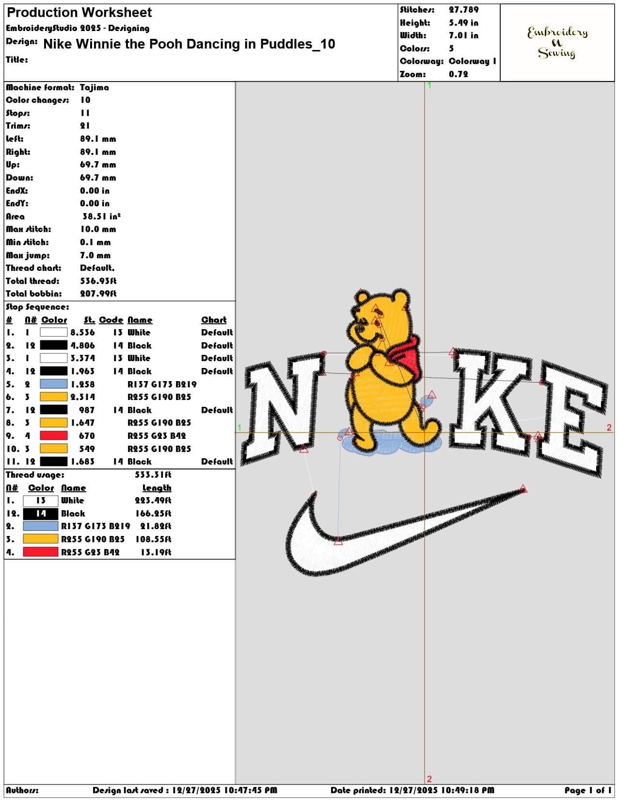 Nike Winnie the Pooh Dancing in Puddles - Elegant embroidery design file - instant download — view 3