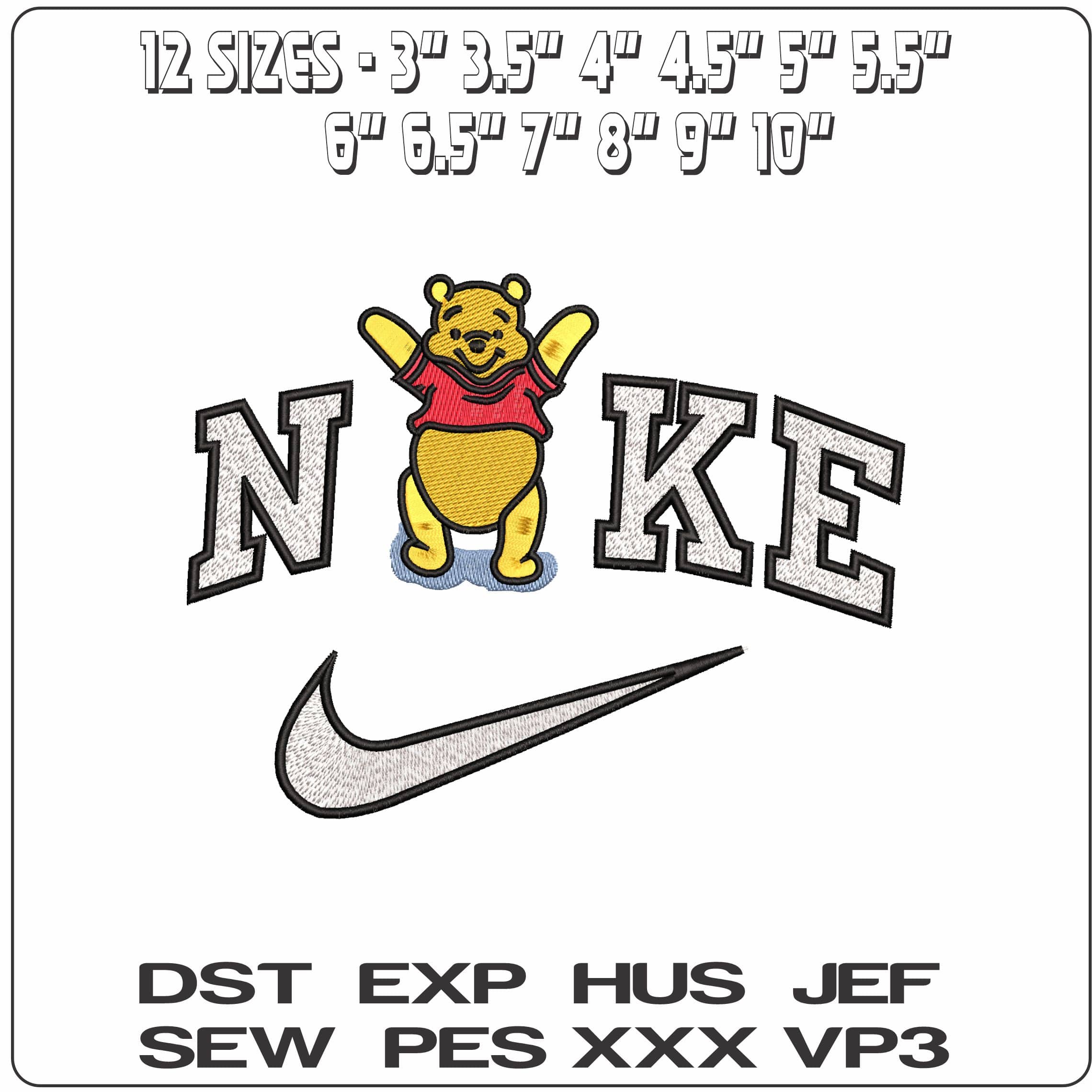 Nike Winnie the Pooh Jumping in Puddles - Elegant embroidery design file - instant download — view 2
