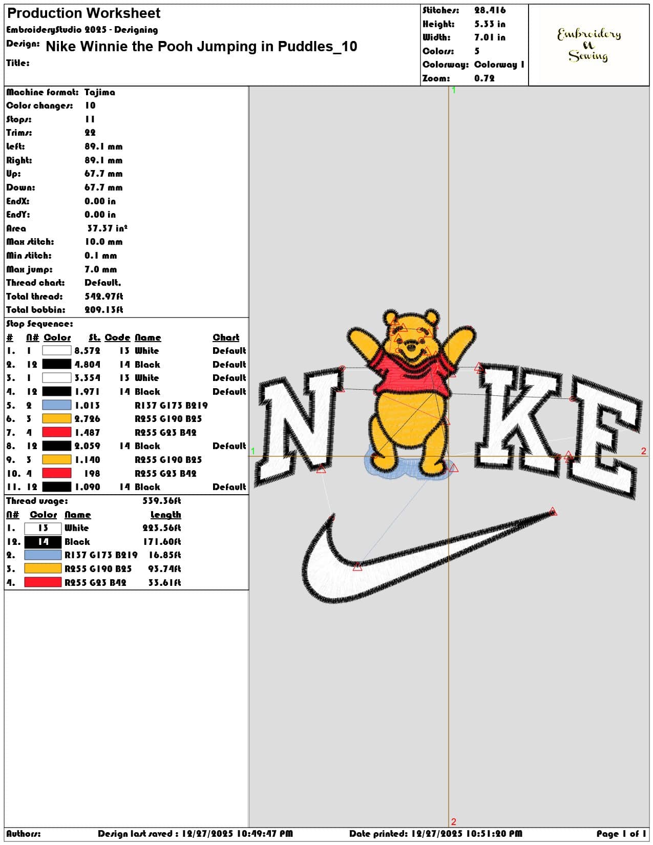 Nike Winnie the Pooh Jumping in Puddles - Elegant embroidery design file - instant download — view 3