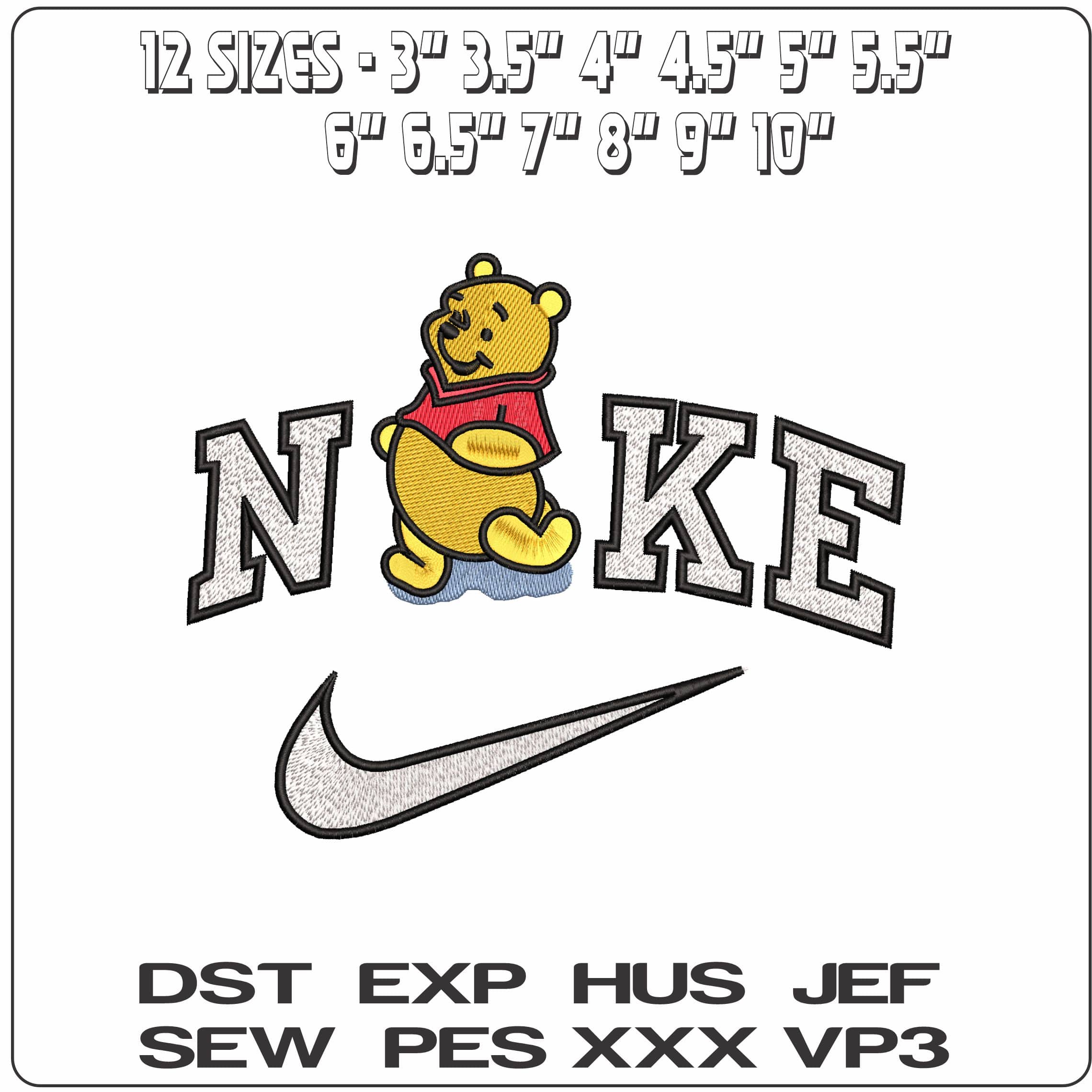 Nike Winnie the Pooh Running in Puddles - Elegant embroidery design file - instant download — view 2