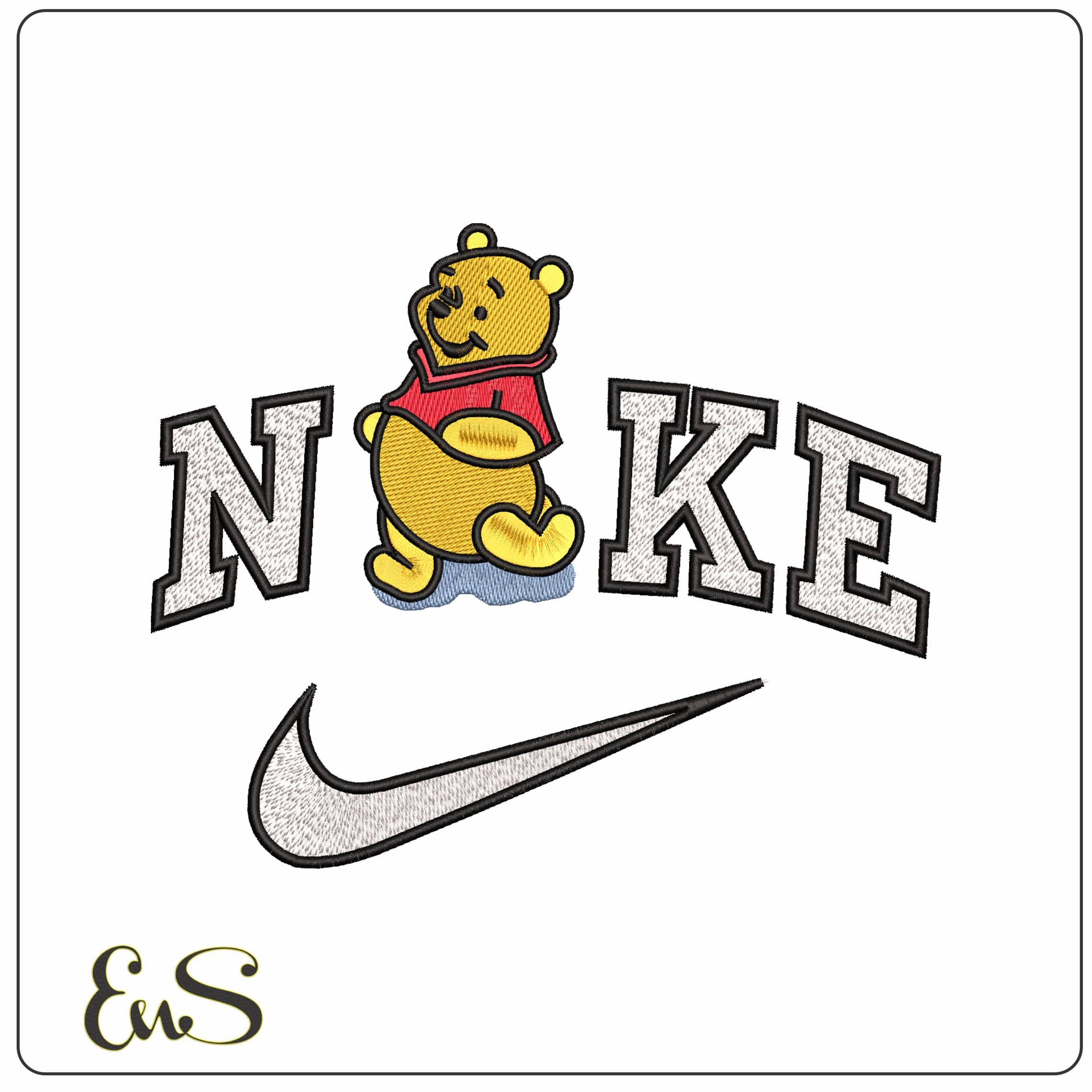 Nike Winnie the Pooh Running in Puddles - Elegant embroidery design file - instant download