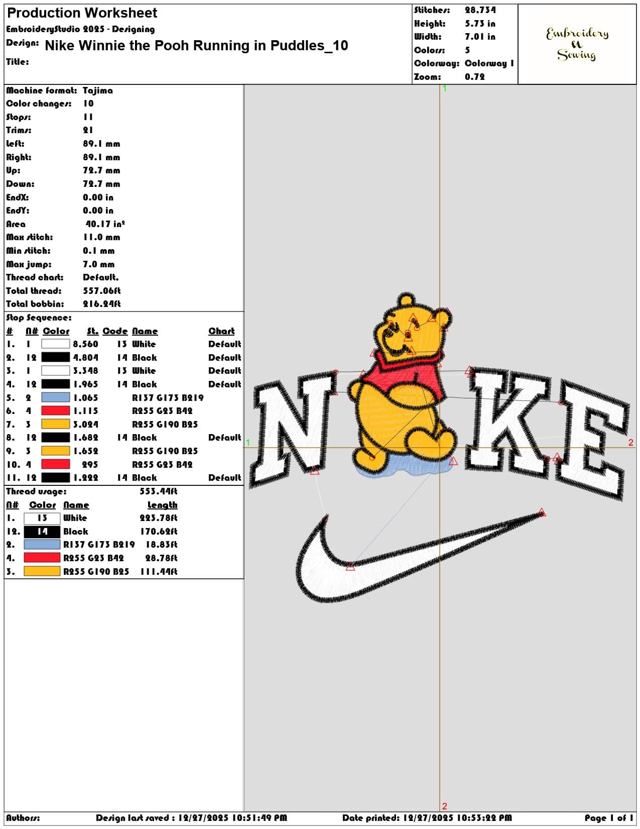 Nike Winnie the Pooh Running in Puddles - Elegant embroidery design file - instant download — view 3