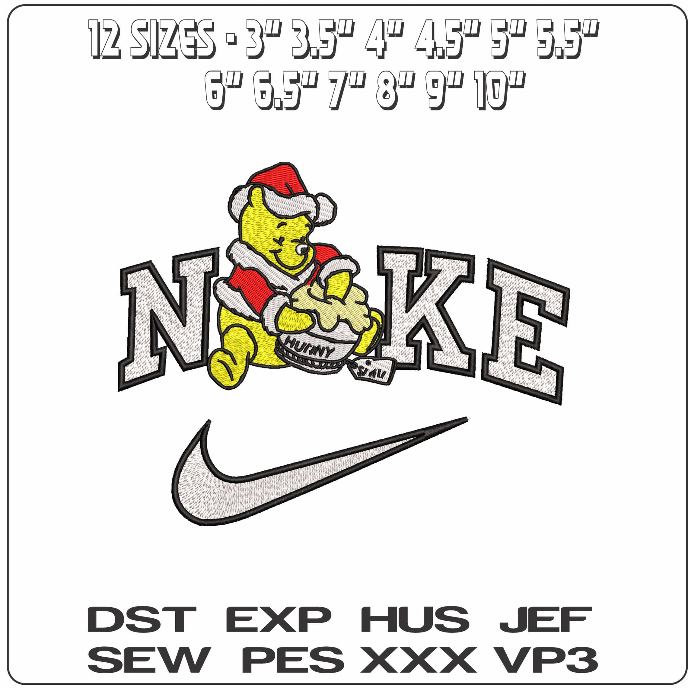 Nike Winnie the Pooh Santa sitting with Hunny Disney - Elegant embroidery design file - instant download — view 2