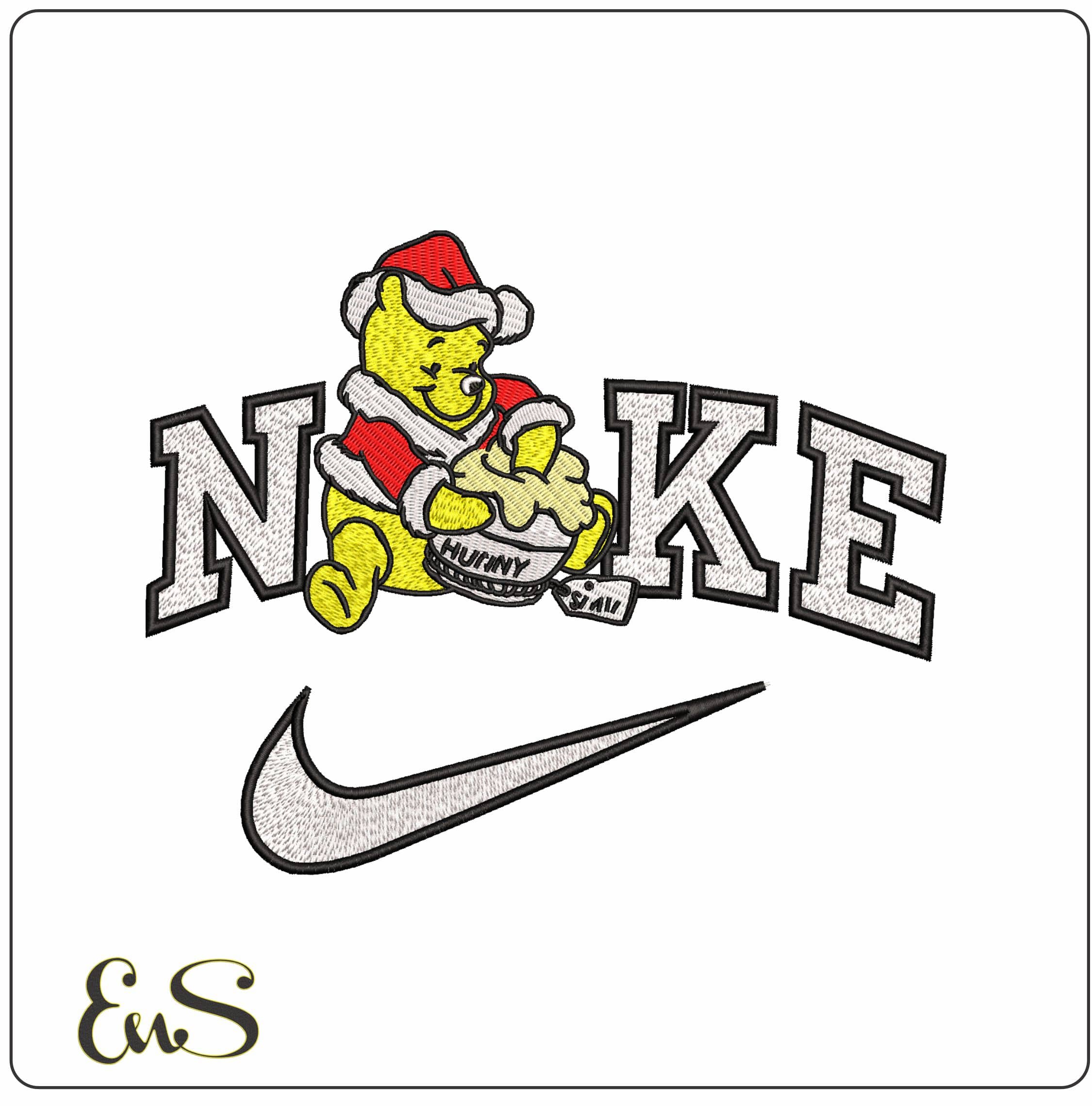 Nike Winnie the Pooh Santa sitting with Hunny Disney - Elegant embroidery design file - instant download