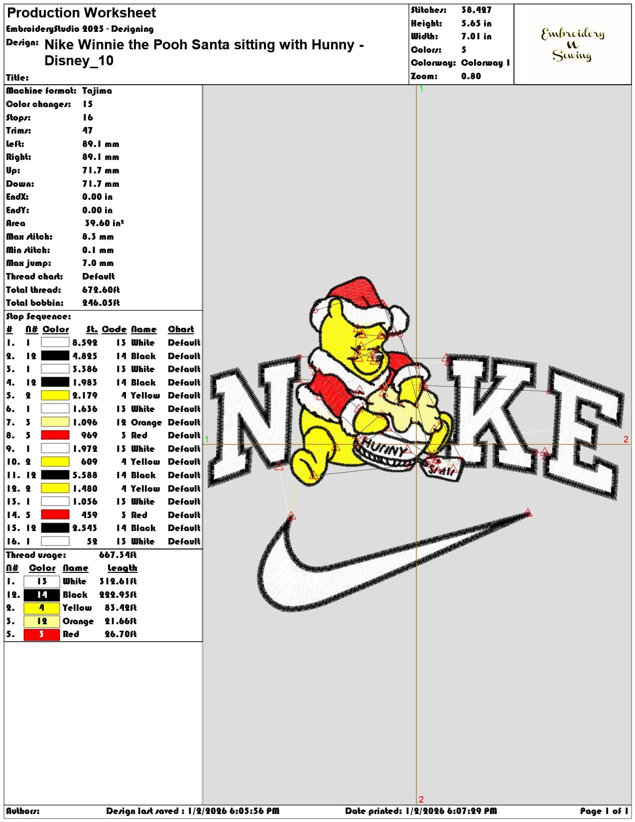 Nike Winnie the Pooh Santa sitting with Hunny Disney - Elegant embroidery design file - instant download — view 3