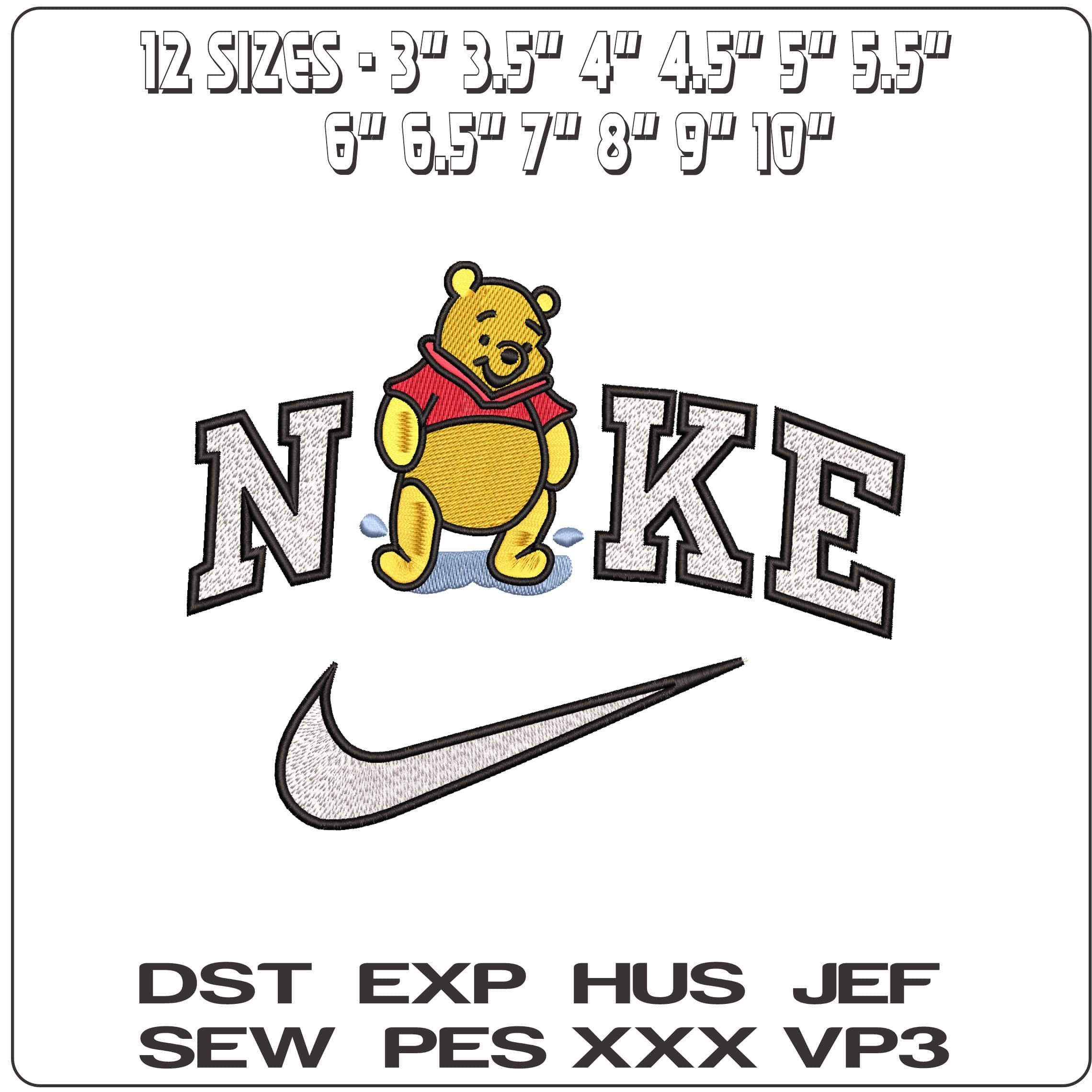 Nike Winnie the Pooh Testing in Puddles - Elegant embroidery design file - instant download — view 2