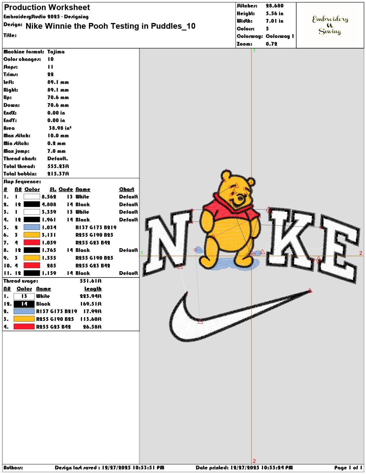 Nike Winnie the Pooh Testing in Puddles - Elegant embroidery design file - instant download — view 3