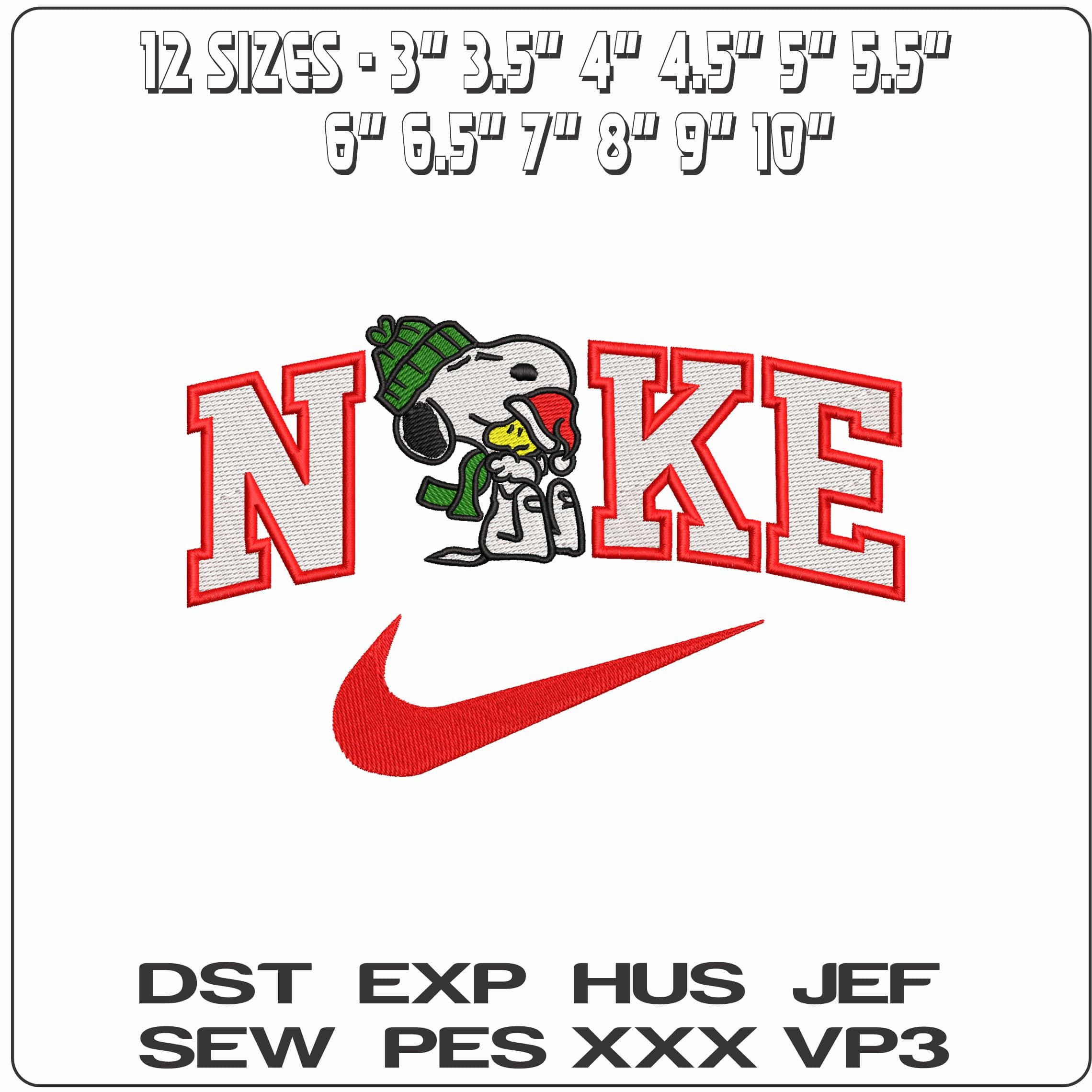 Nike Winter Snoopy amd Xmas Woodstock - Elegant embroidery design file - instant download — view 2