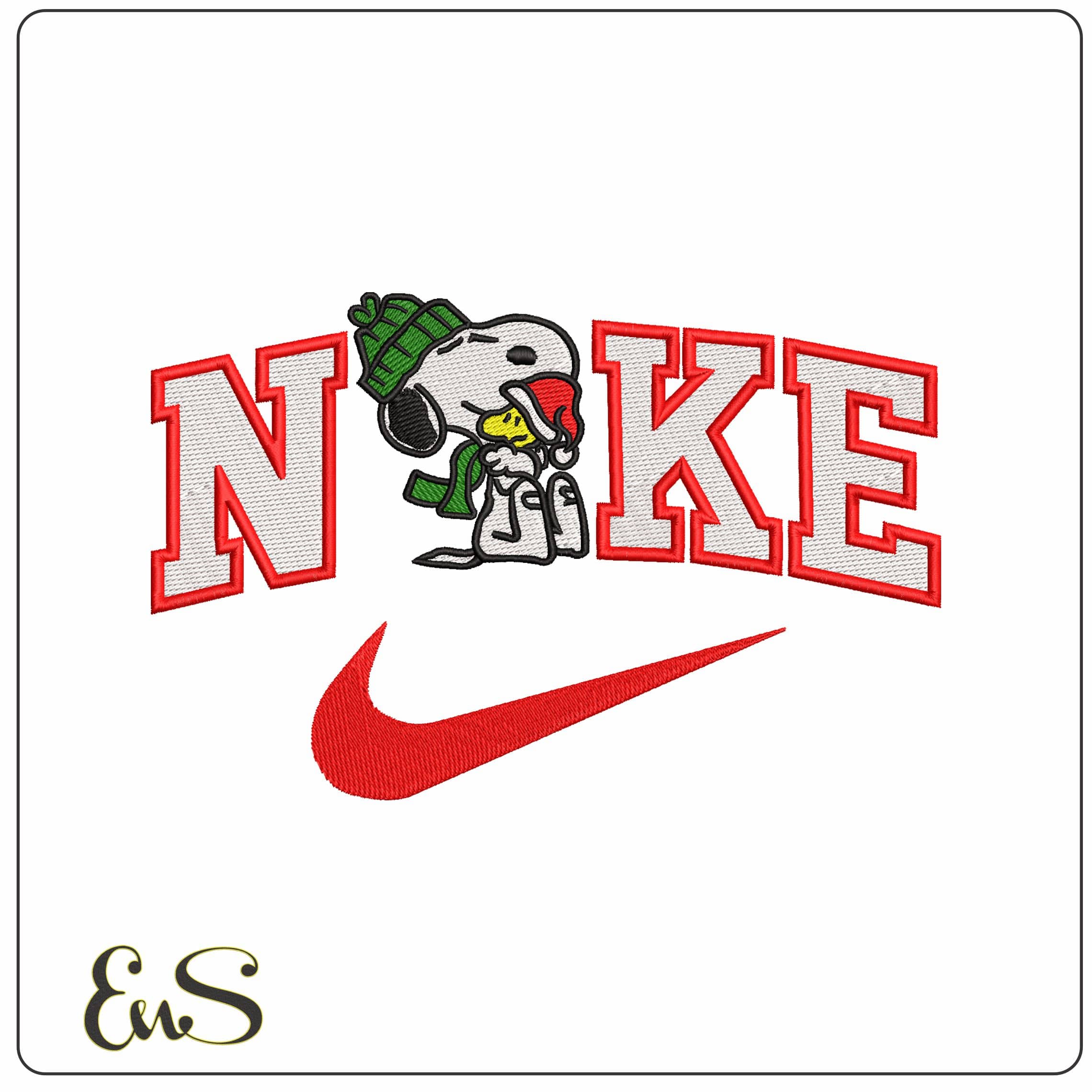 Nike Winter Snoopy amd Xmas Woodstock - Elegant embroidery design file - instant download
