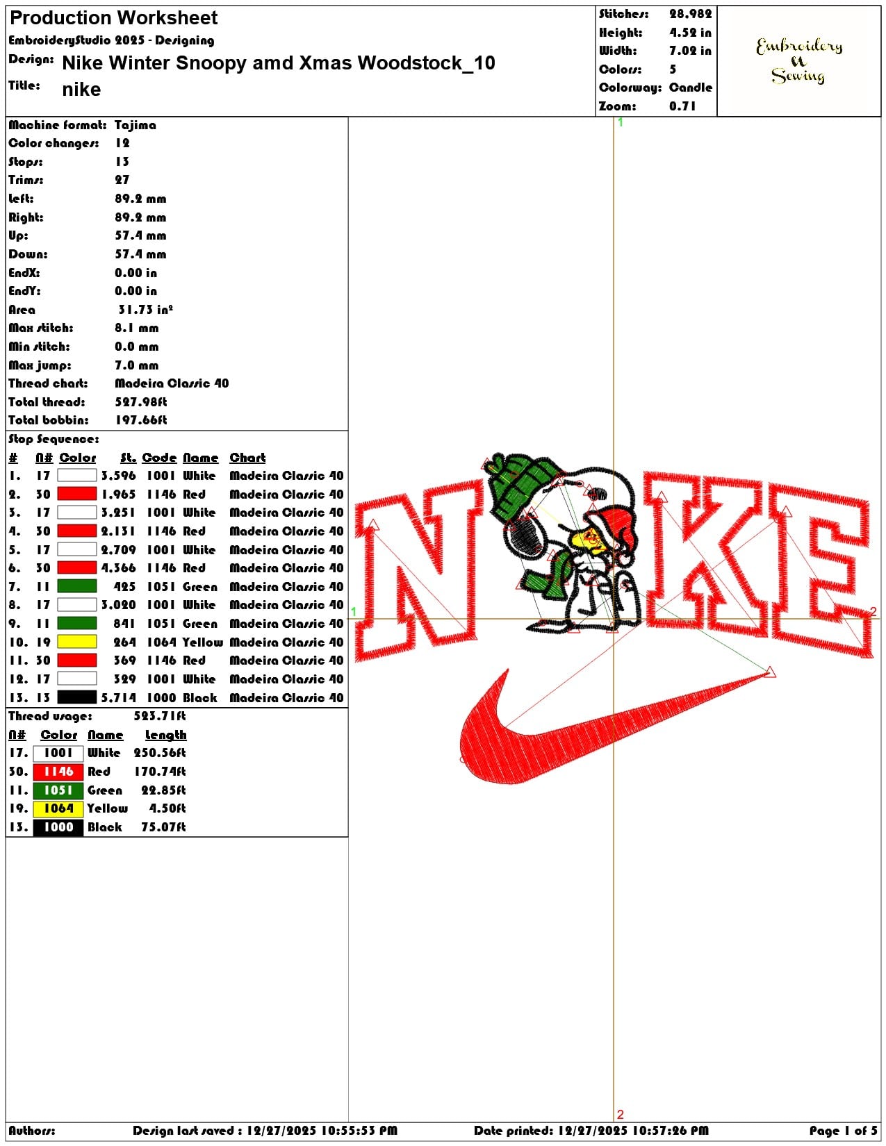 Nike Winter Snoopy amd Xmas Woodstock - Elegant embroidery design file - instant download — view 3