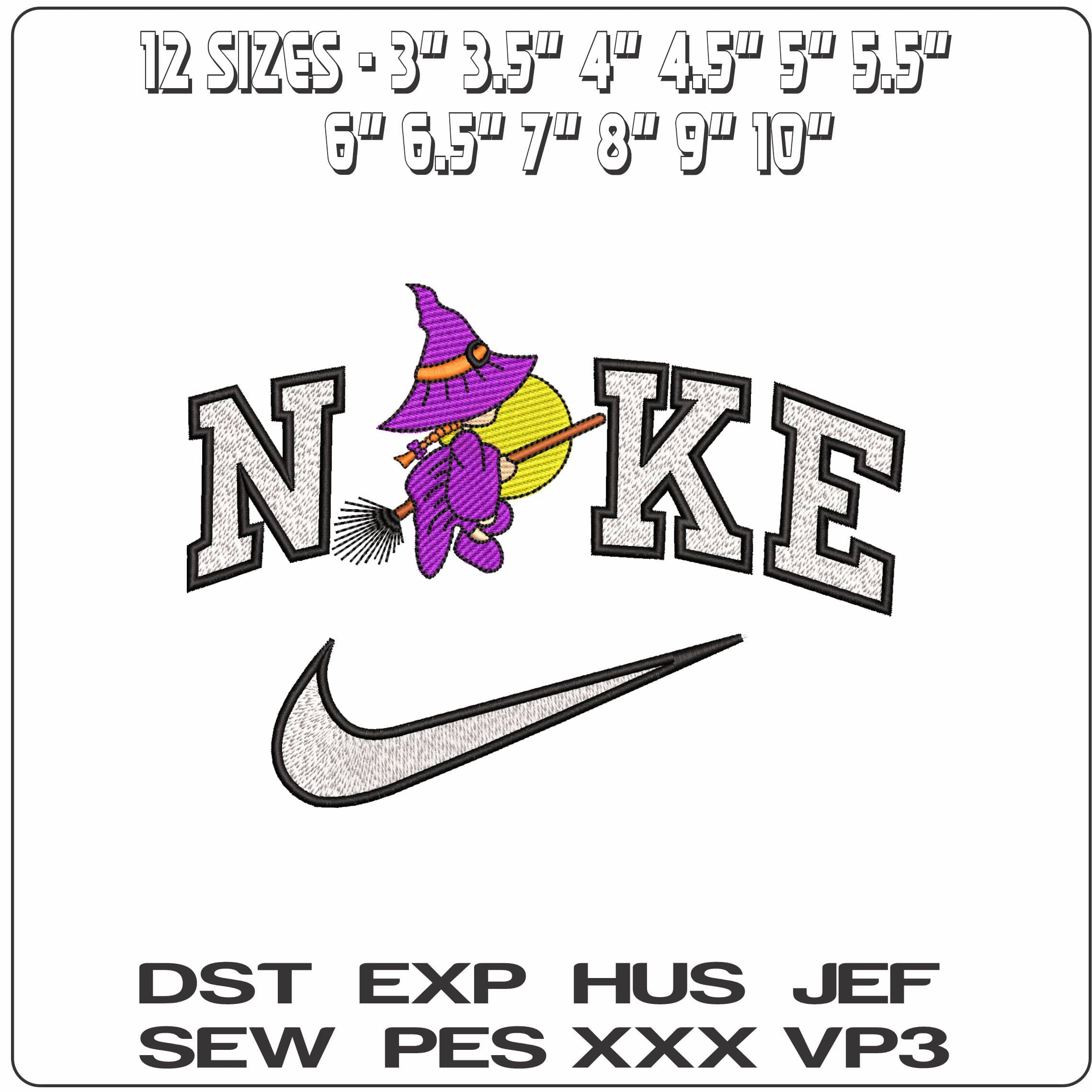 Nike Witch on Broom with Moon - Elegant embroidery design file - instant download — view 2