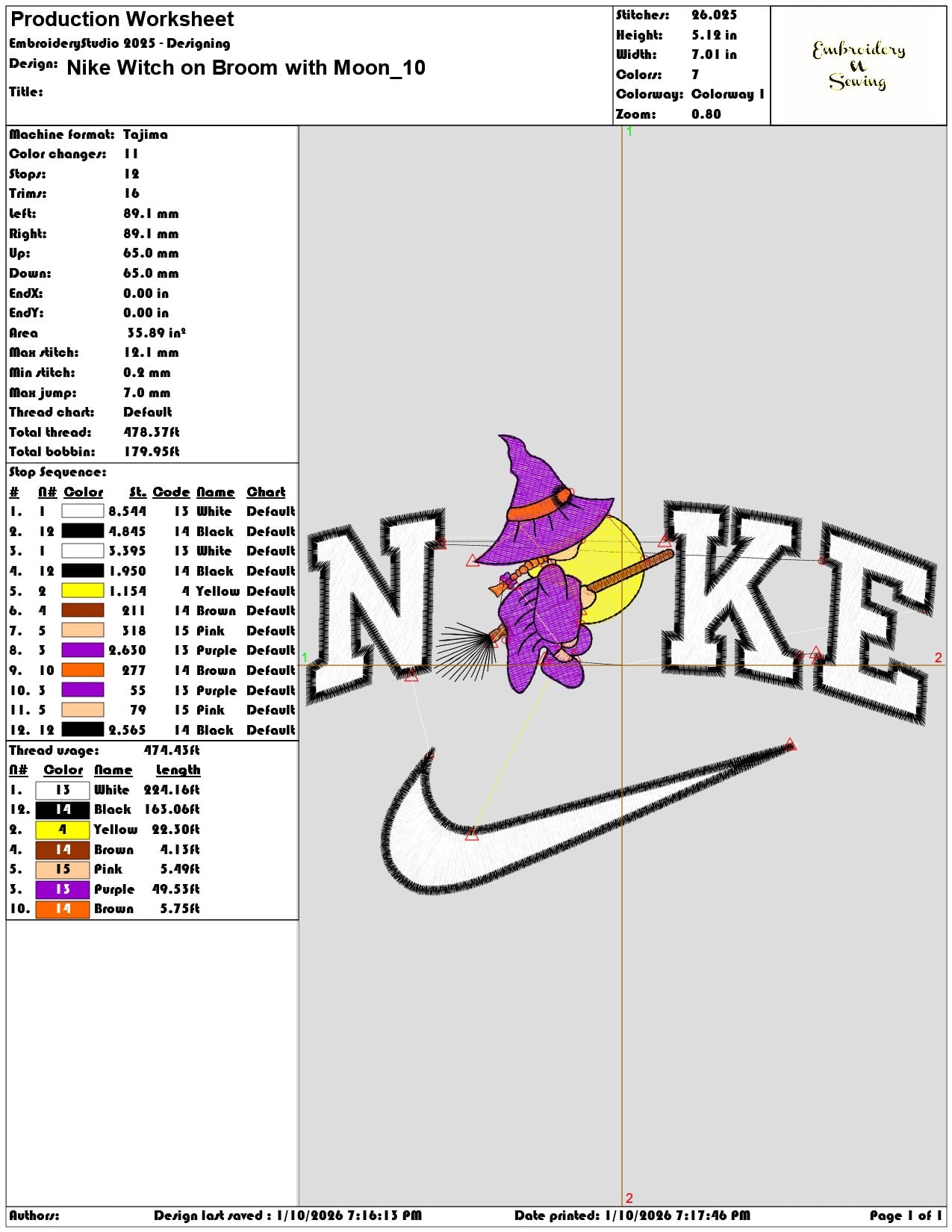 Nike Witch on Broom with Moon - Elegant embroidery design file - instant download — view 3