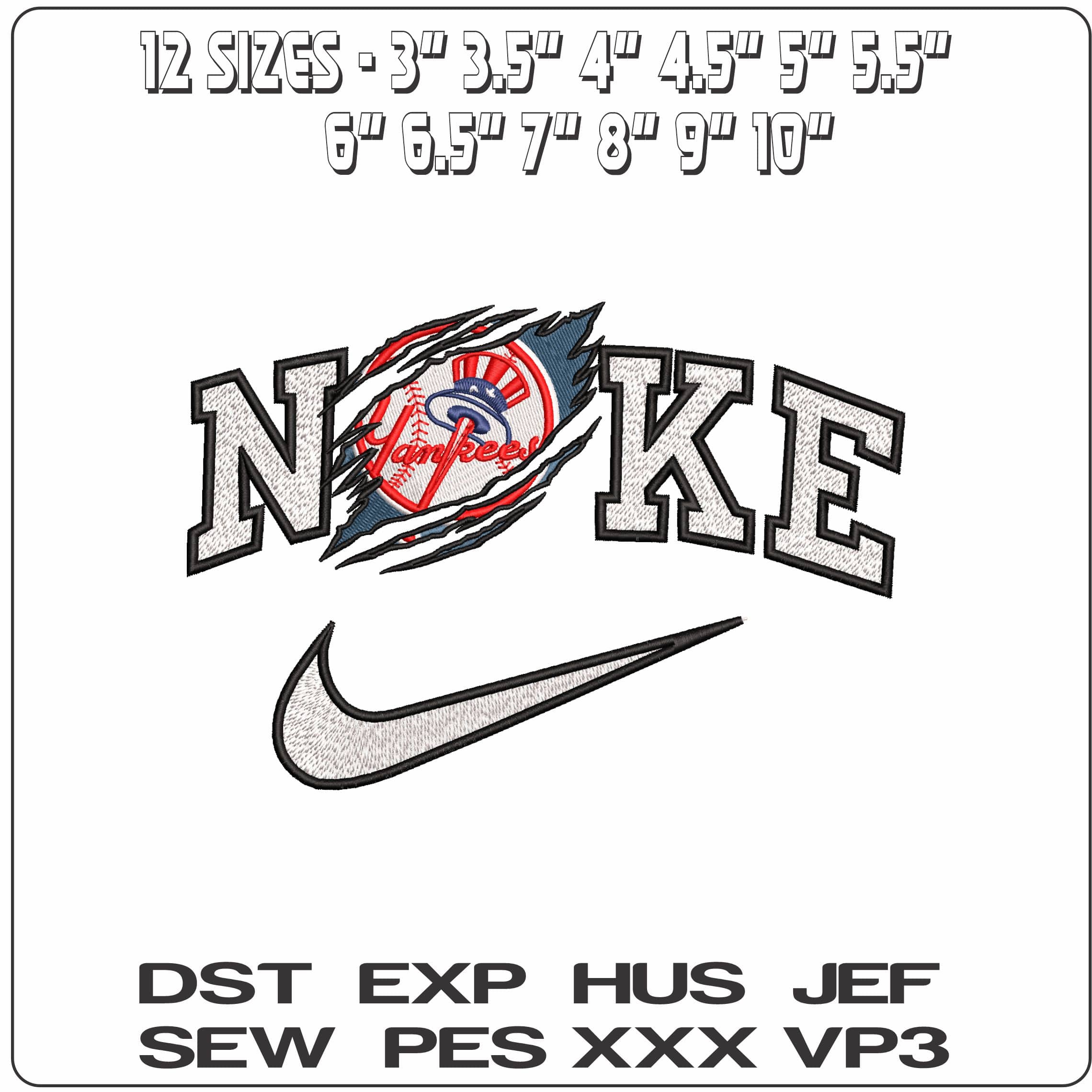 Nike Yankee MLB Claw Marks - Elegant embroidery design file - instant download — view 2