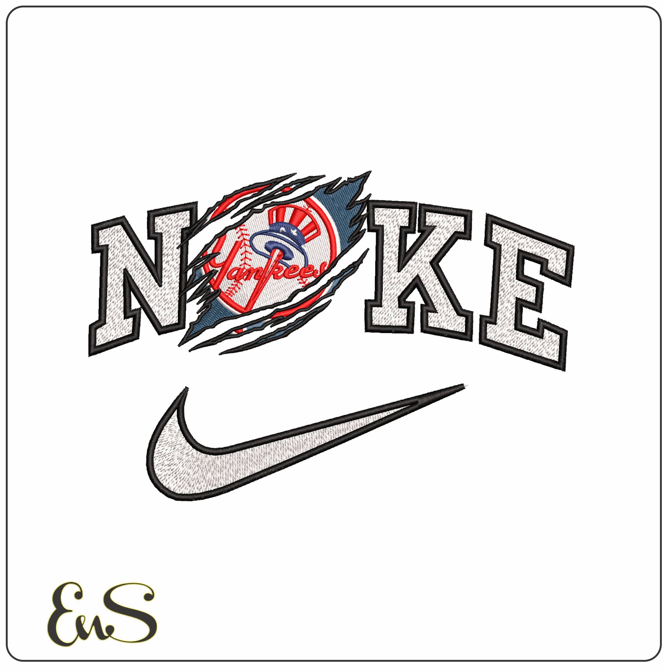 Nike Yankee MLB Claw Marks - Elegant embroidery design file - instant download