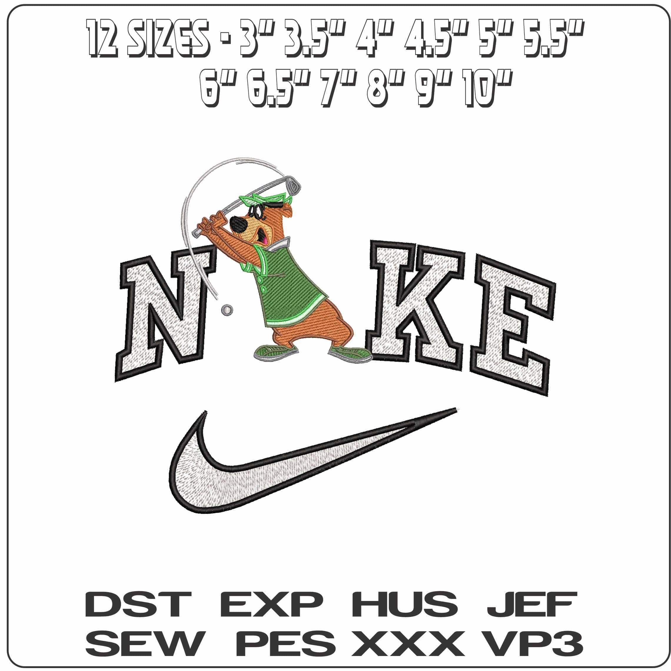 Nike Yogi Bear playing Golf - Elegant embroidery design file - instant download — view 2