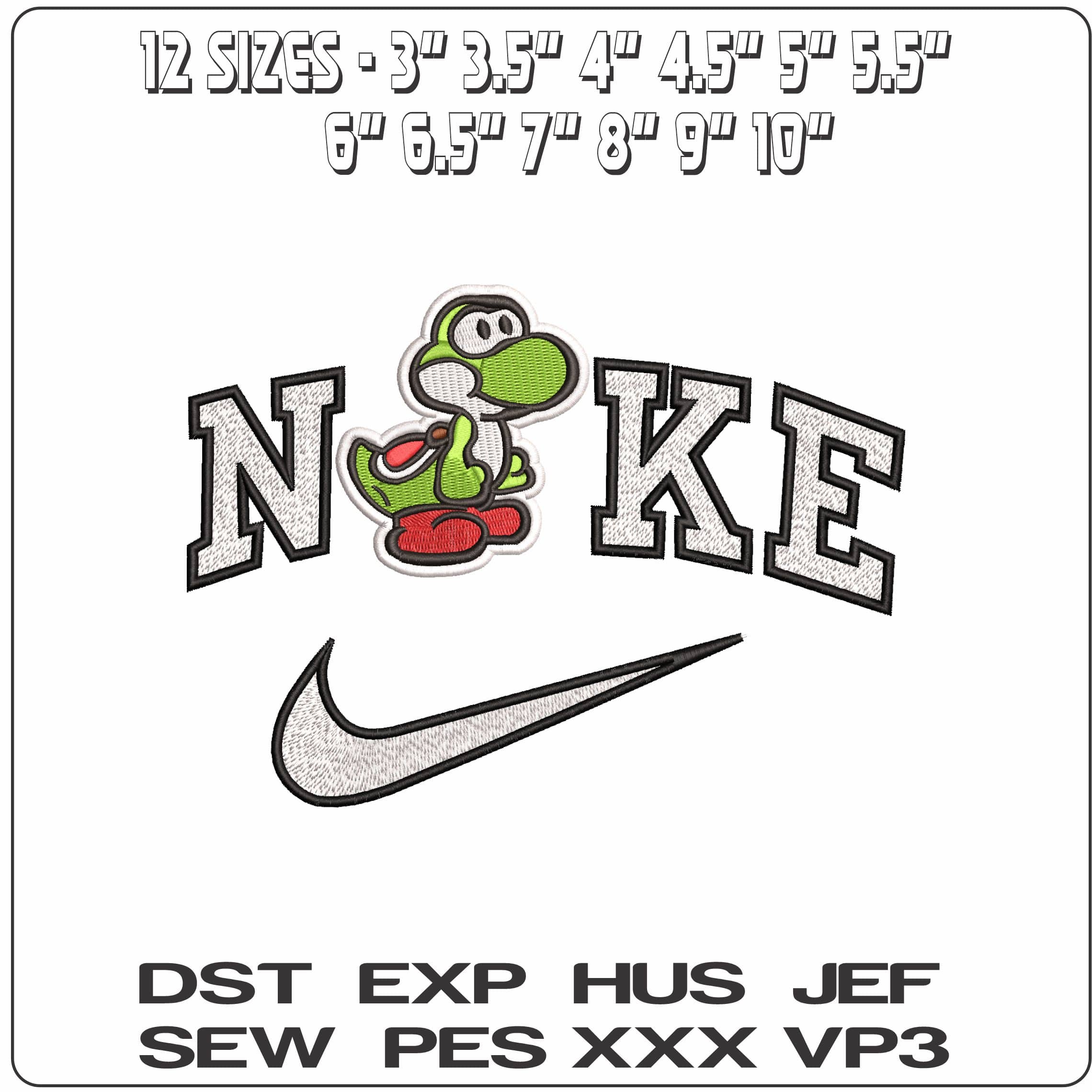Nike Yoshi Super Mario Bros - Elegant embroidery design file - instant download — view 2