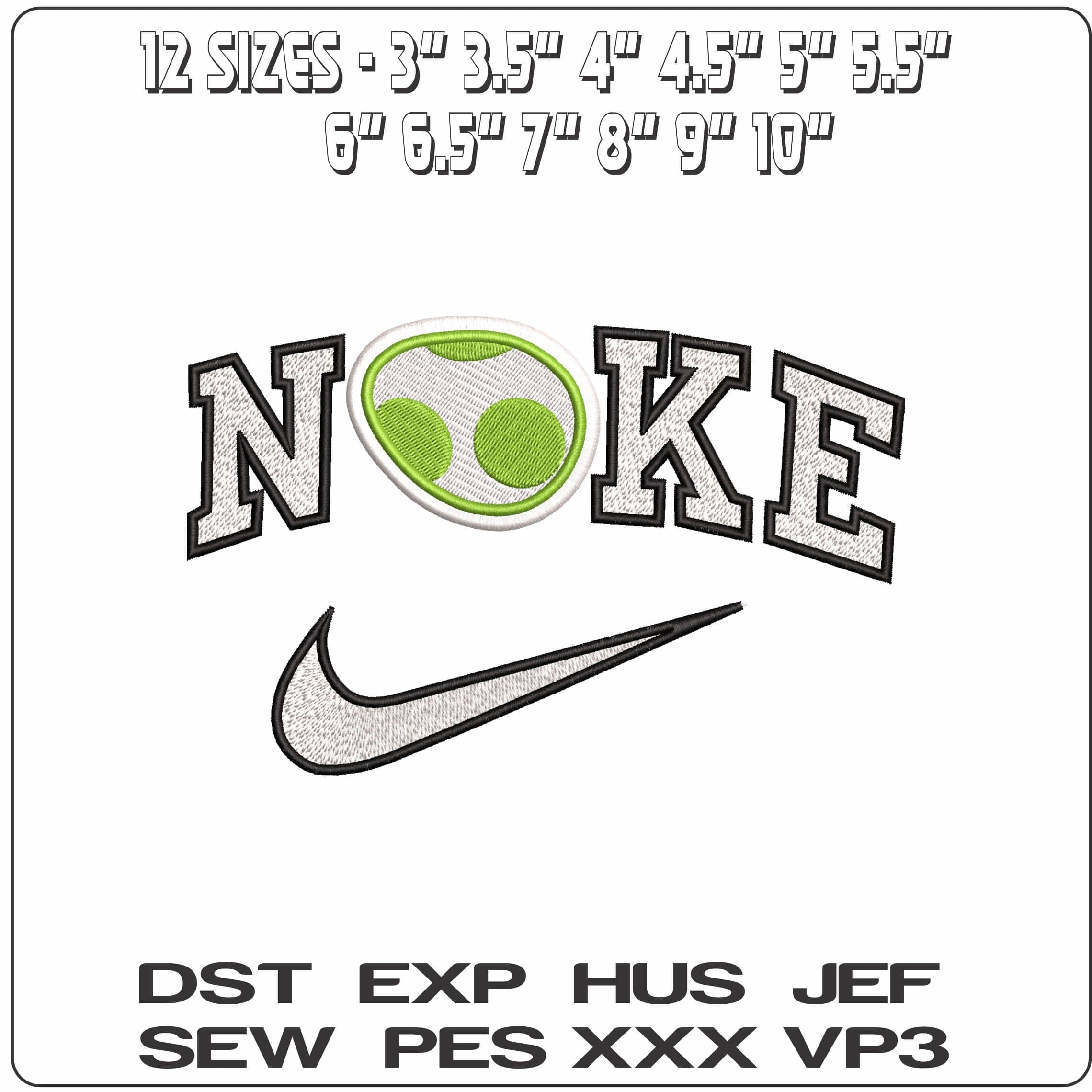 Nike Yoshi Egg Super Mario Bros - Elegant embroidery design file - instant download — view 2