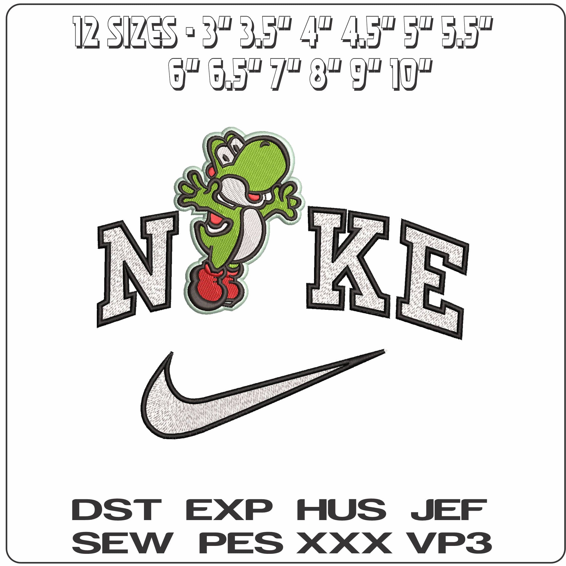 Nike Yoshi Jumping Super Mario Bros - Elegant embroidery design file - instant download — view 2