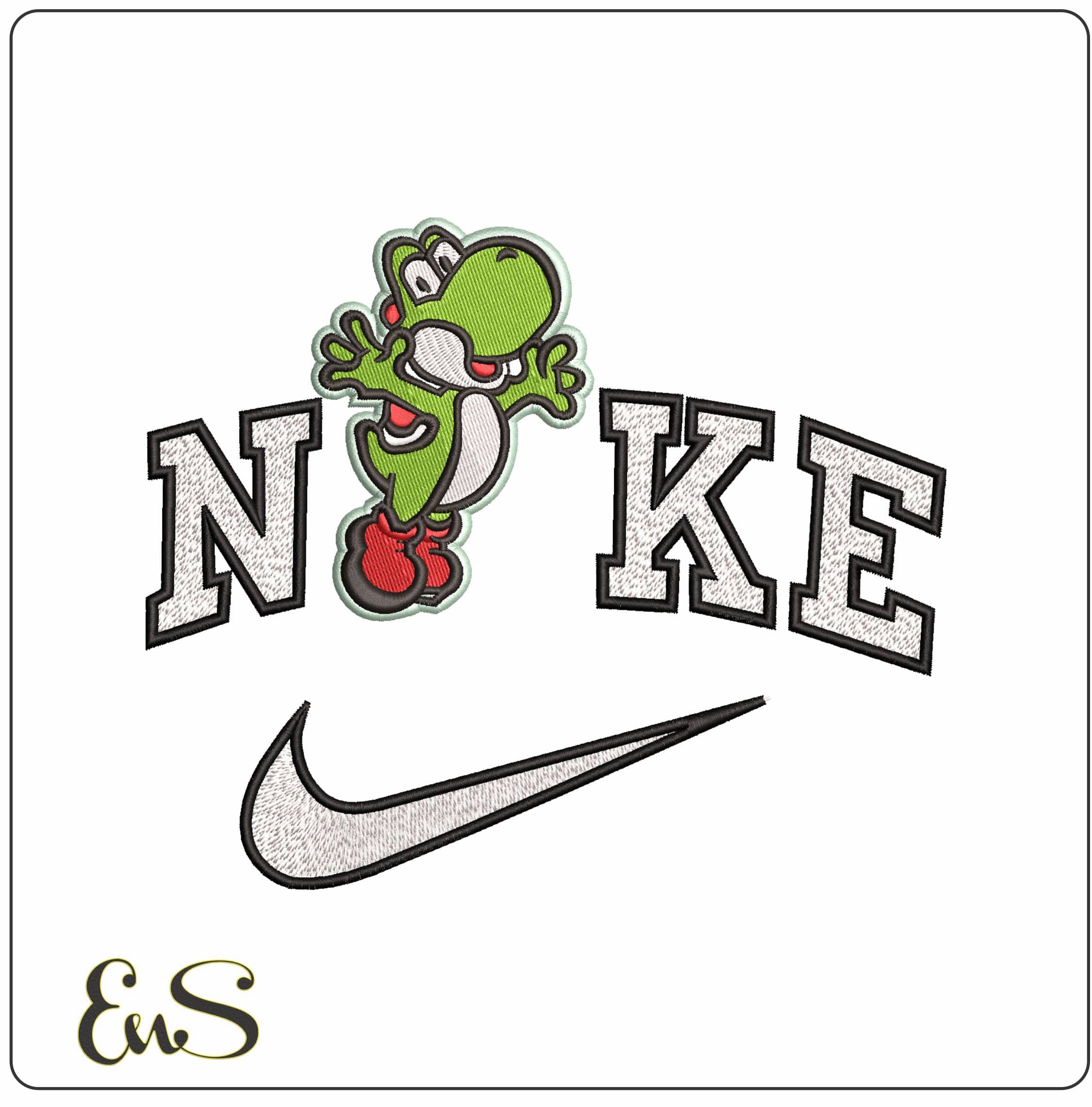 Nike Yoshi Jumping Super Mario Bros - Elegant embroidery design file - instant download