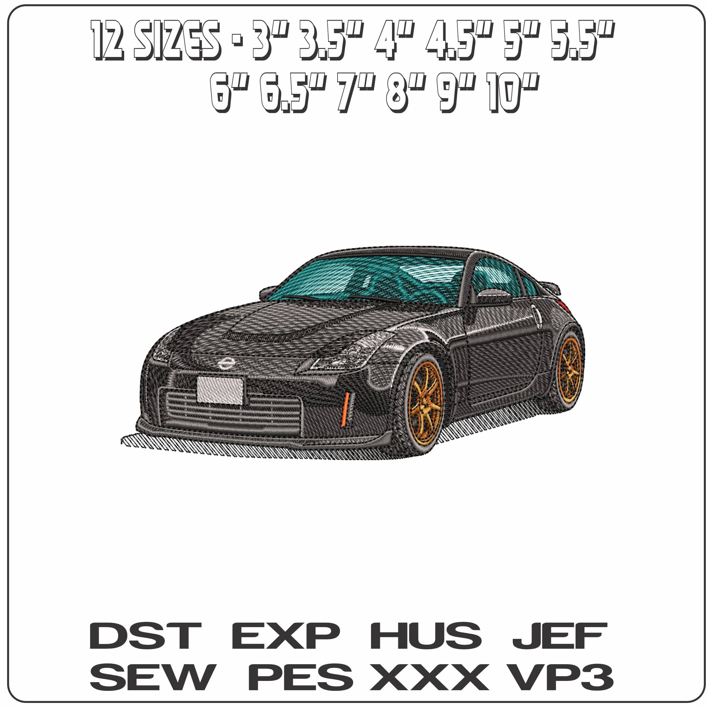 Nissan 350z black - Elegant embroidery design file - instant download — view 2