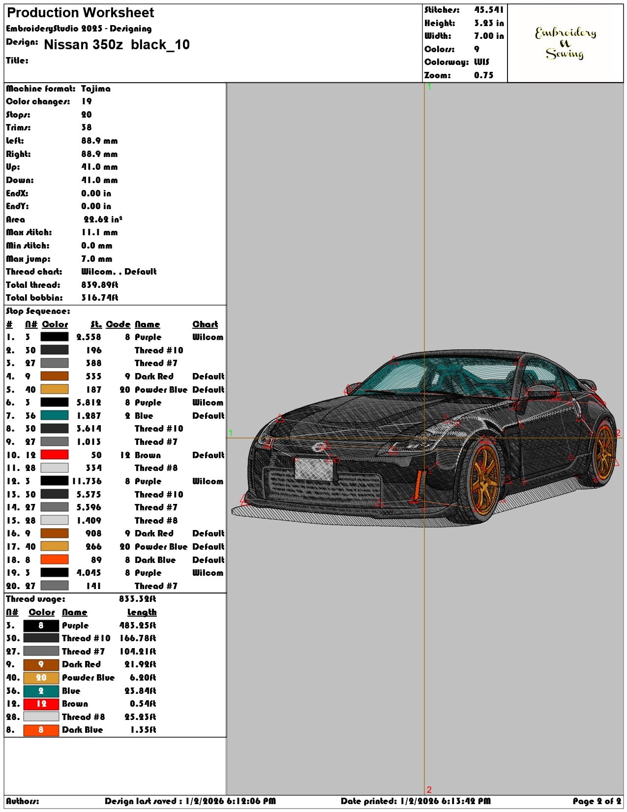 Nissan 350z black - Elegant embroidery design file - instant download — view 4