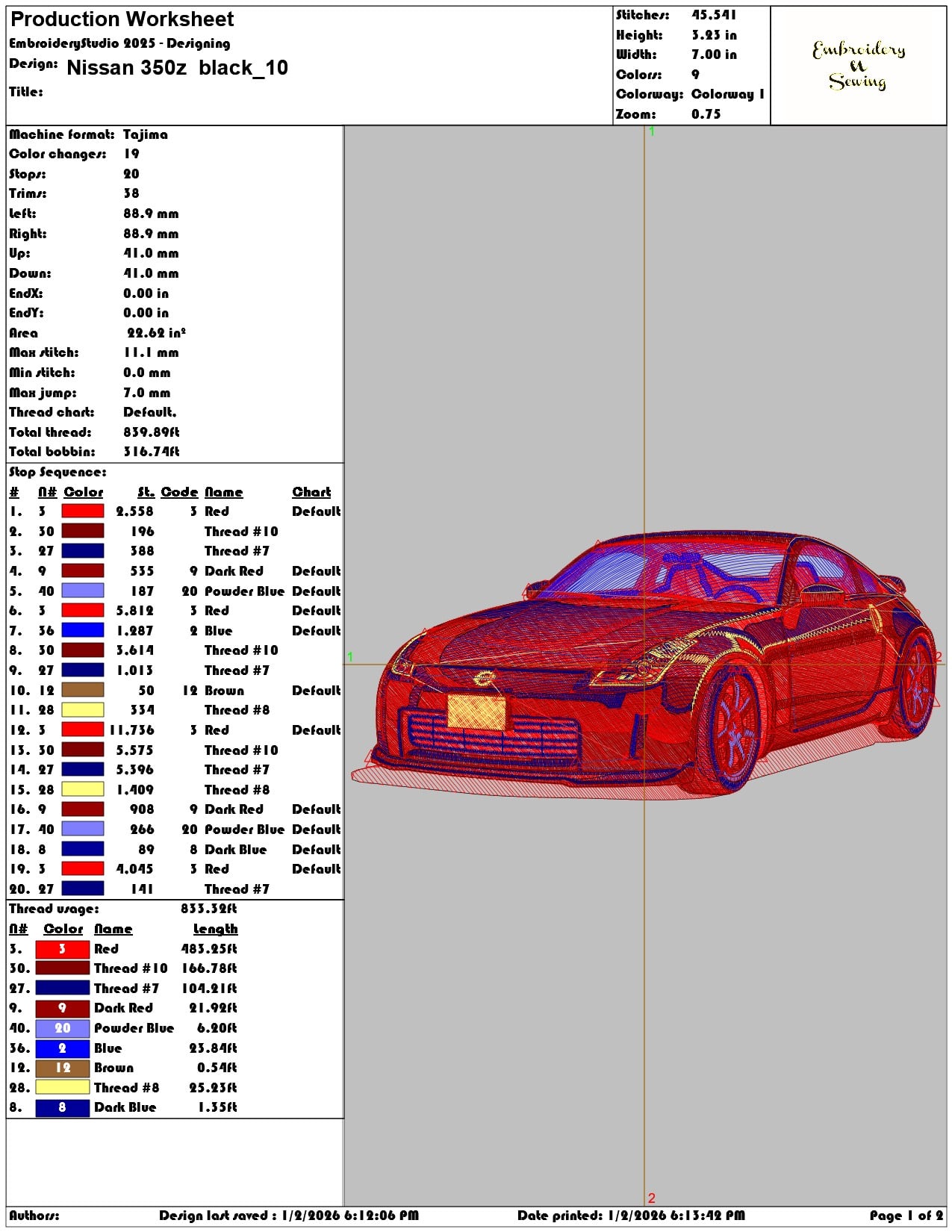 Nissan 350z black - Elegant embroidery design file - instant download — view 3