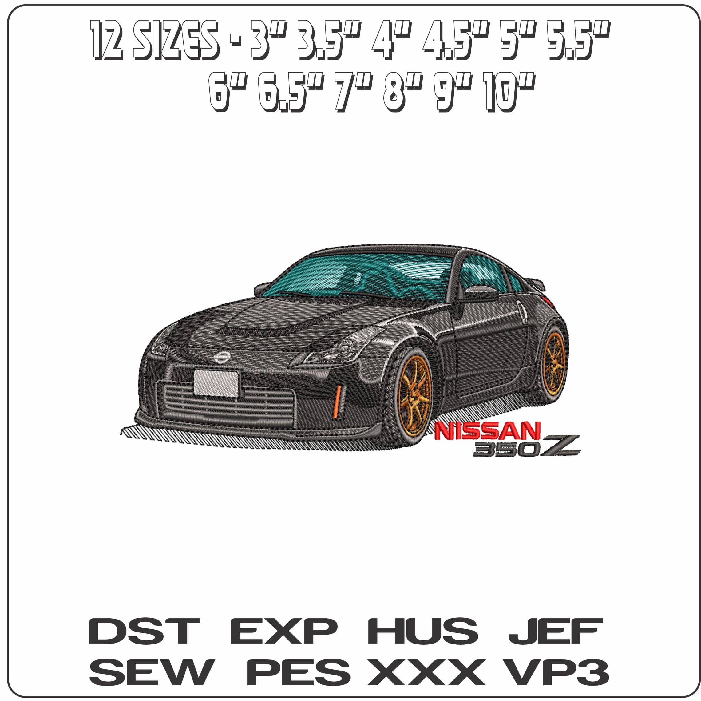 Nissan 350z black with Name - Elegant embroidery design file - instant download — view 2