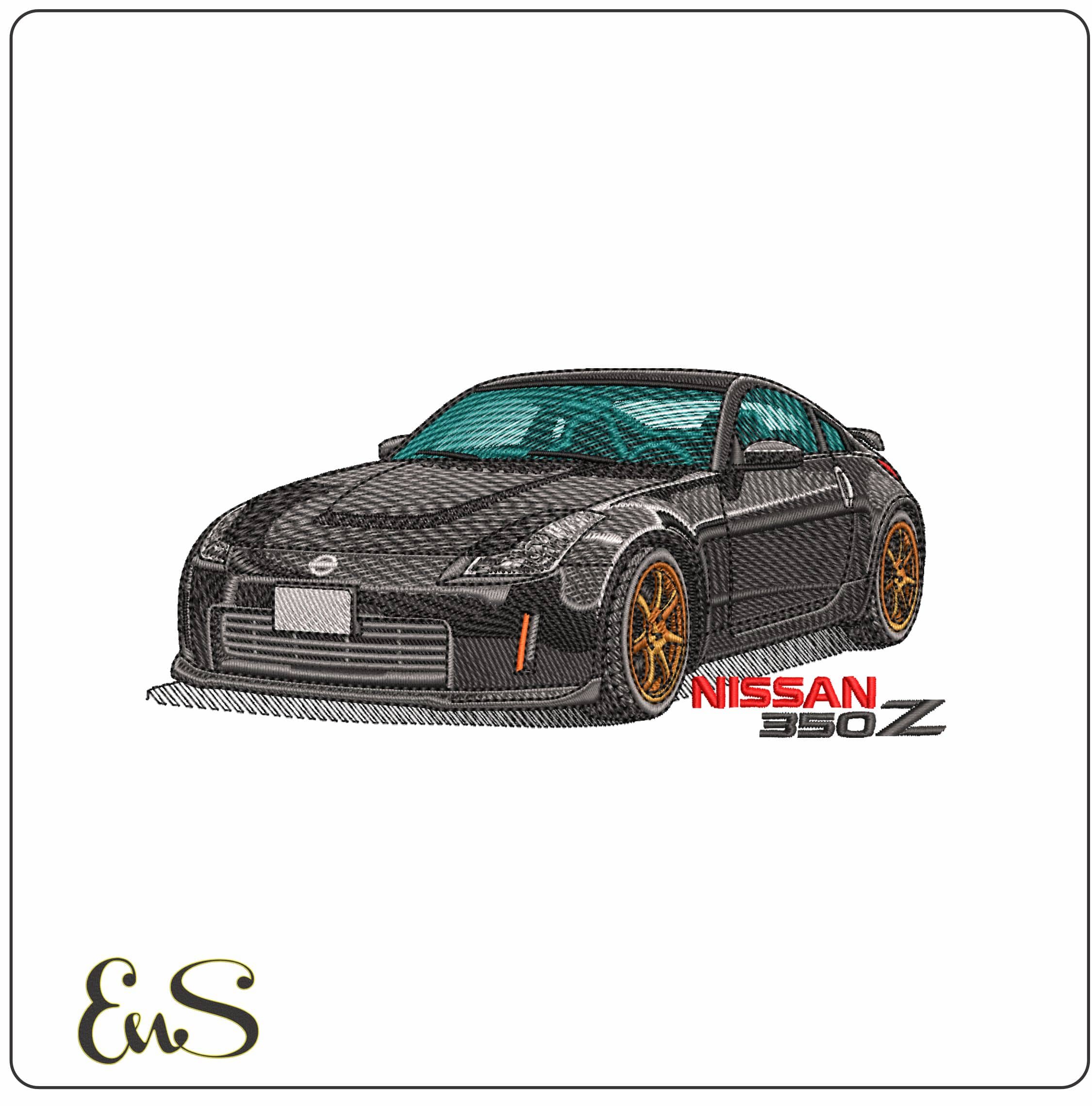 Nissan 350z black with Name - Elegant embroidery design file - instant download