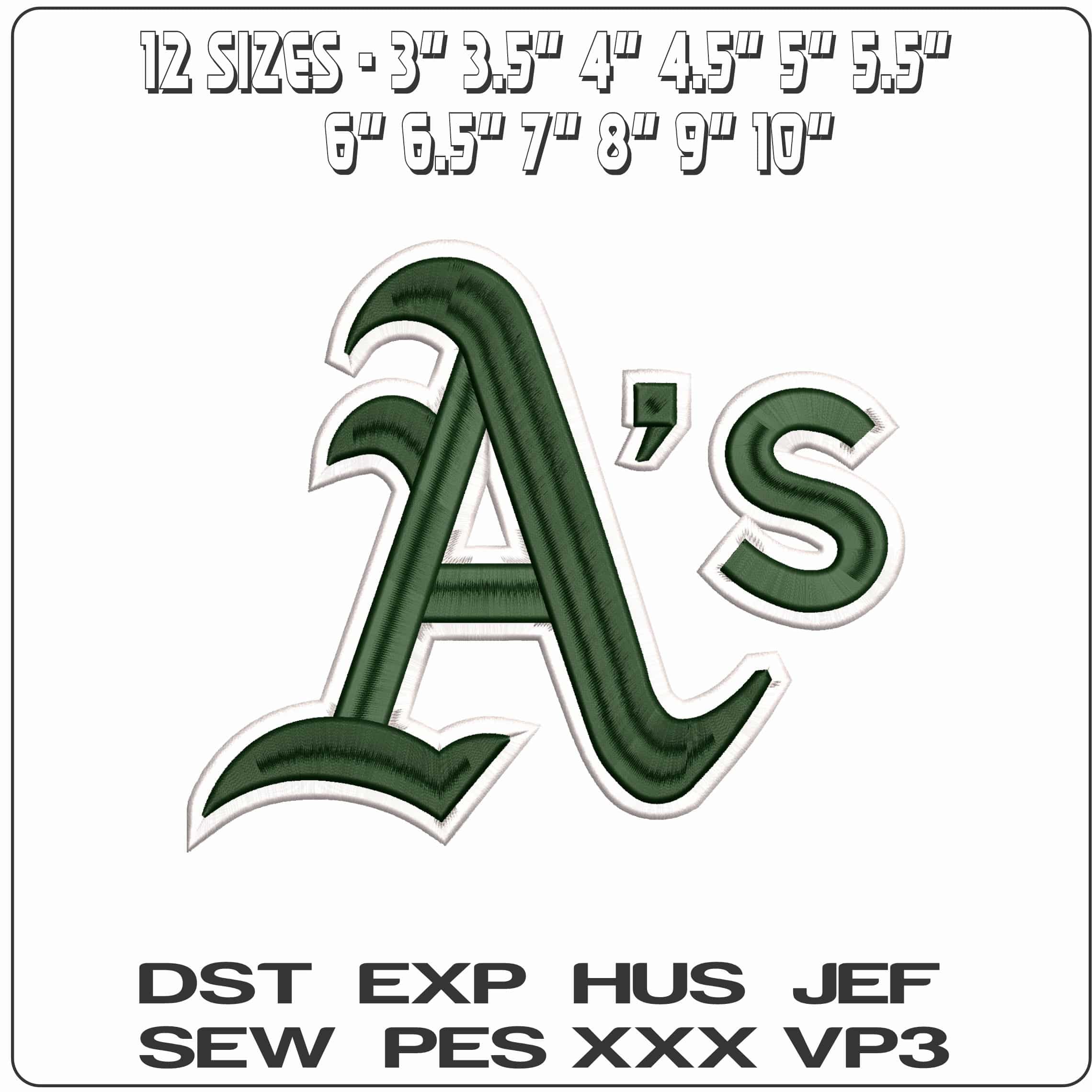Oakland Athletics 3D MLB - Elegant embroidery design file - instant download — view 2