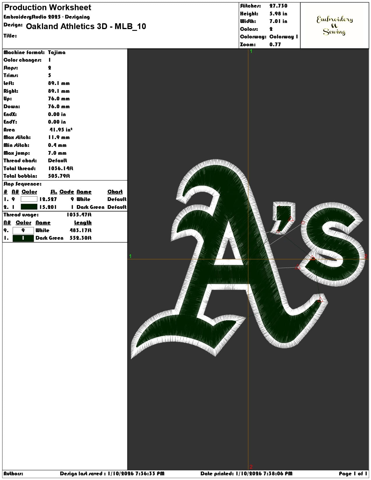 Oakland Athletics 3D MLB - Elegant embroidery design file - instant download — view 3