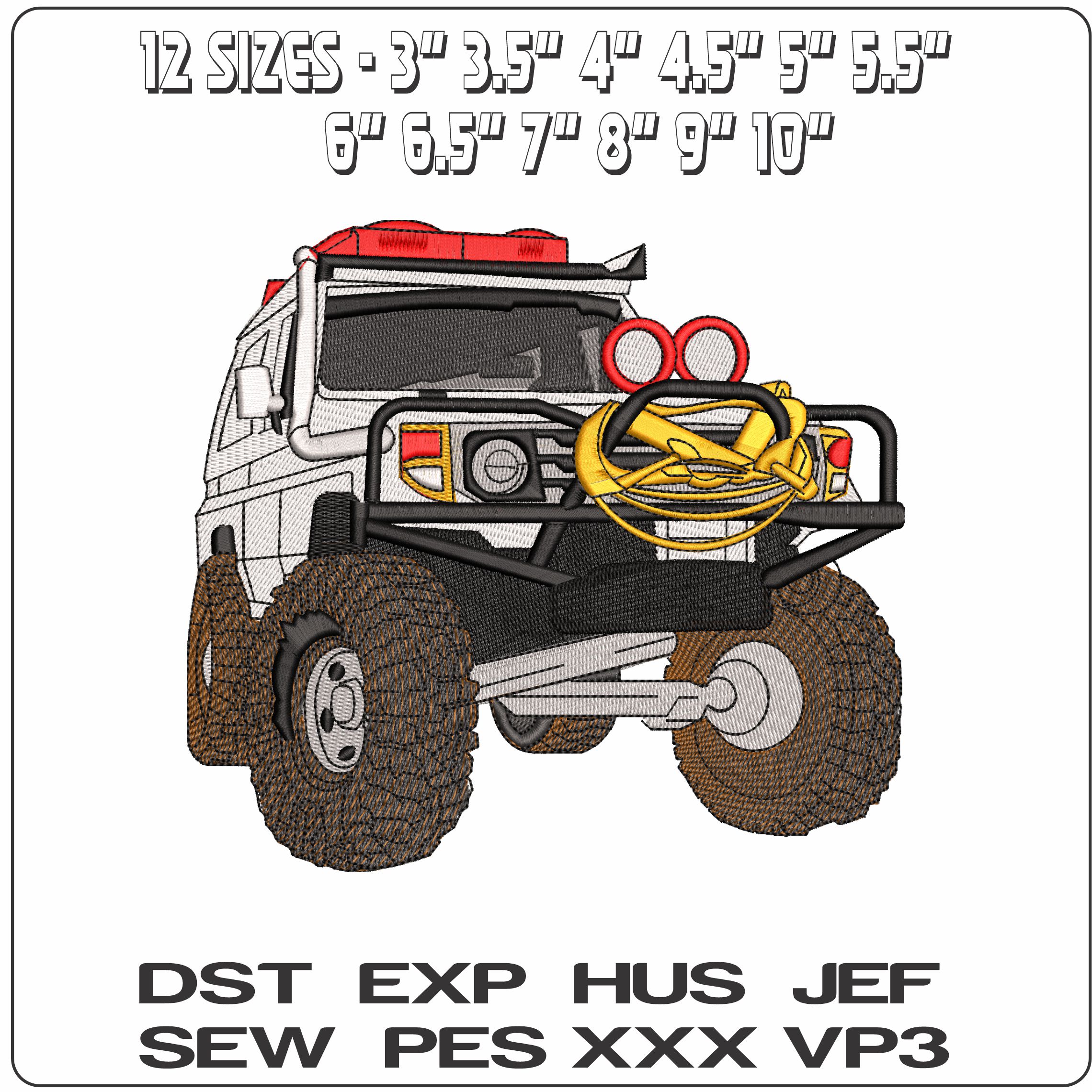 Off road truck with Winch - Elegant embroidery design file - instant download — view 2