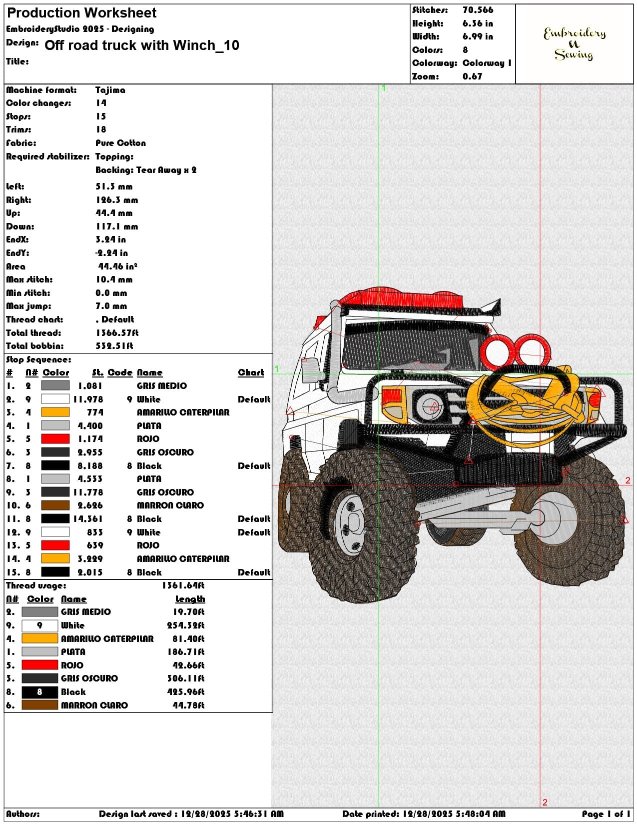 Off road truck with Winch - Elegant embroidery design file - instant download — view 3