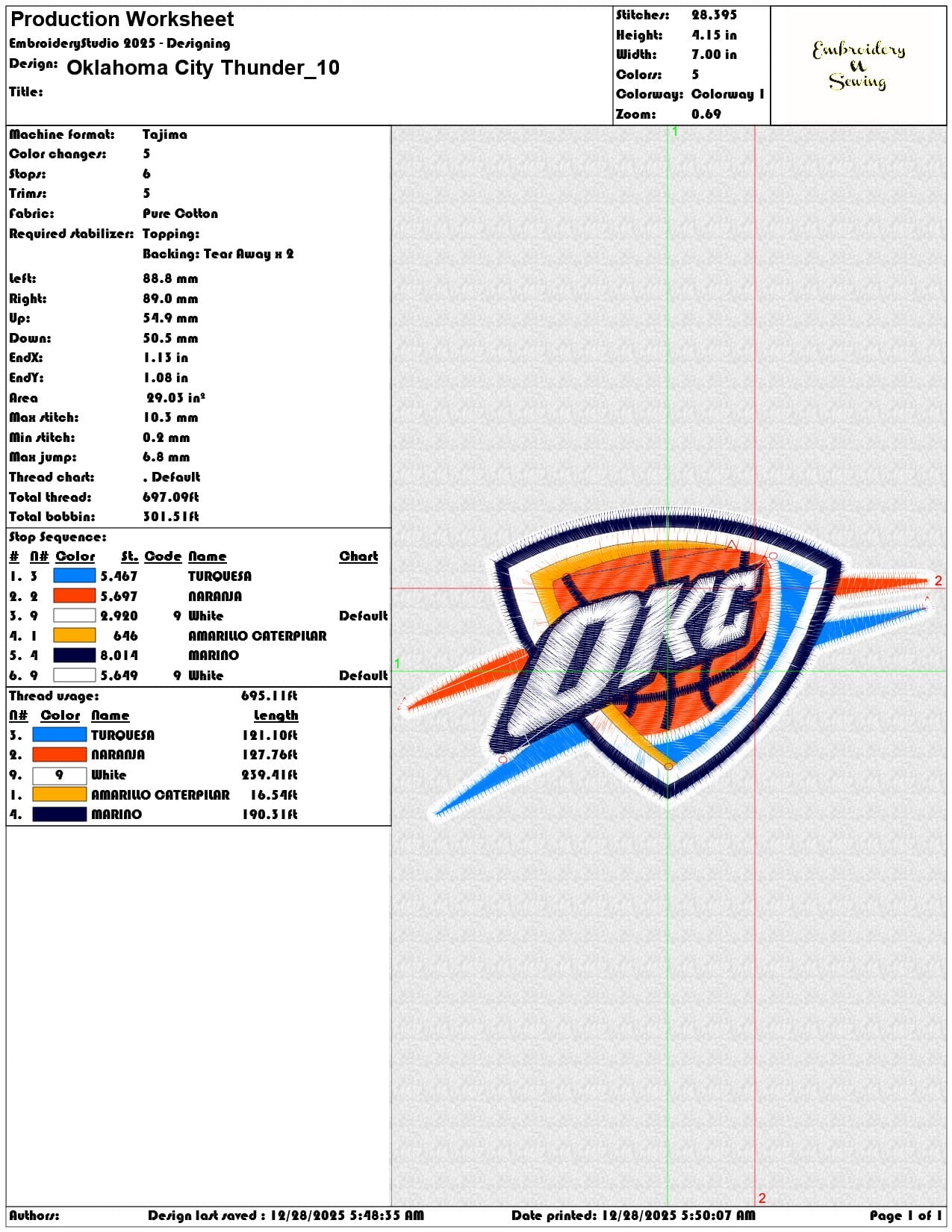 Oklahoma City Thunder - Elegant embroidery design file - instant download — view 3