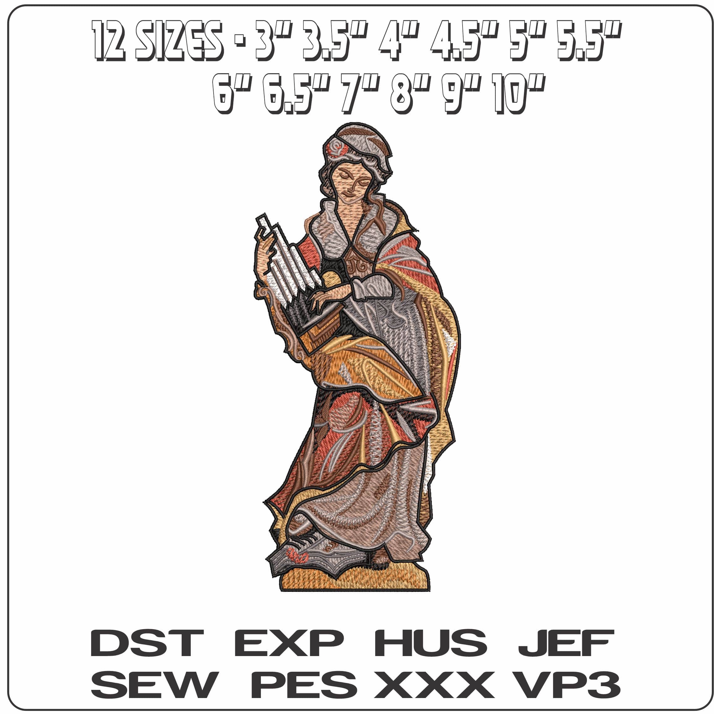 Opus Anglicanum girl playing instrument - Elegant embroidery design file - instant download — view 2