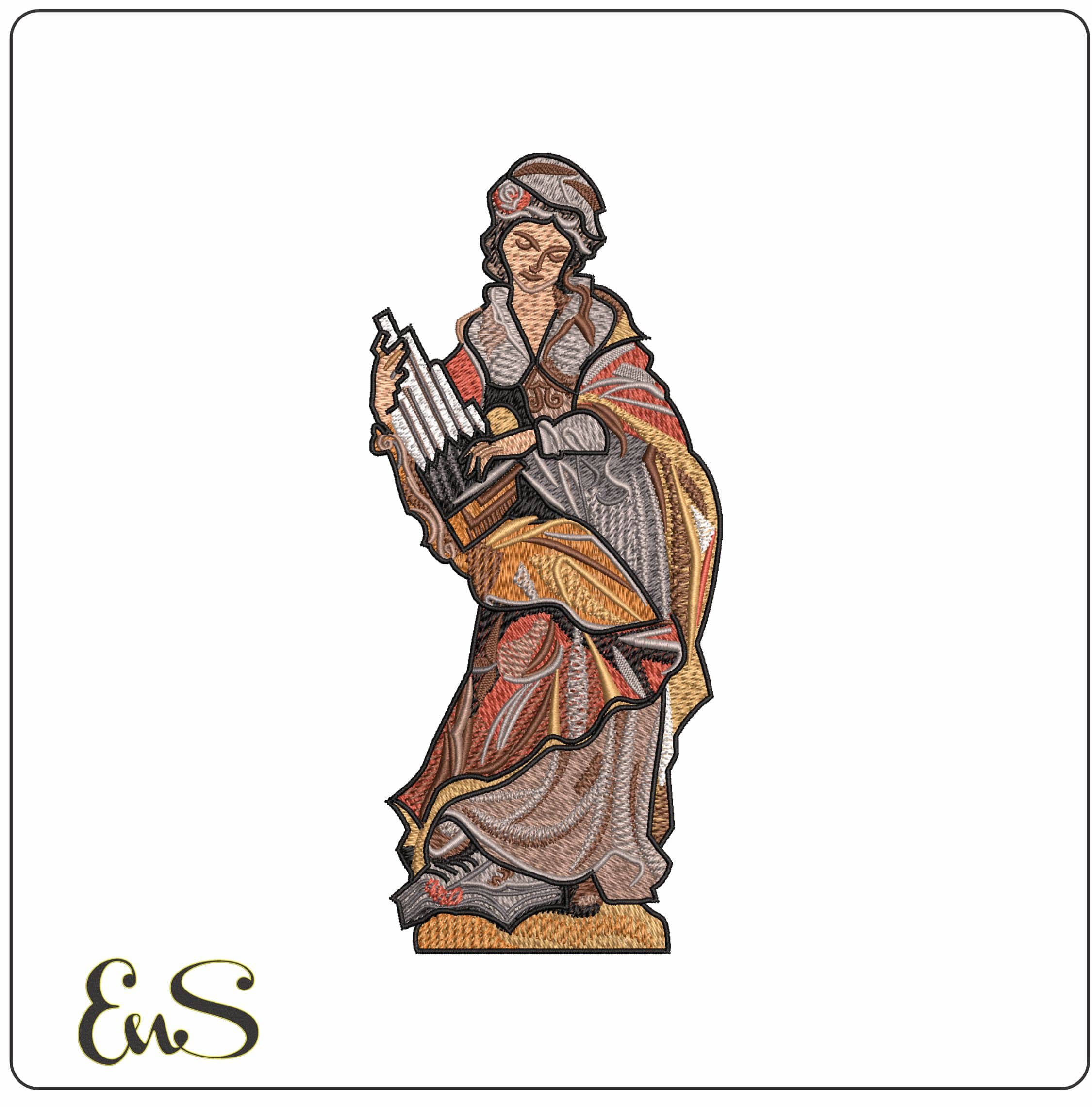 Opus Anglicanum girl playing instrument - Elegant embroidery design file - instant download