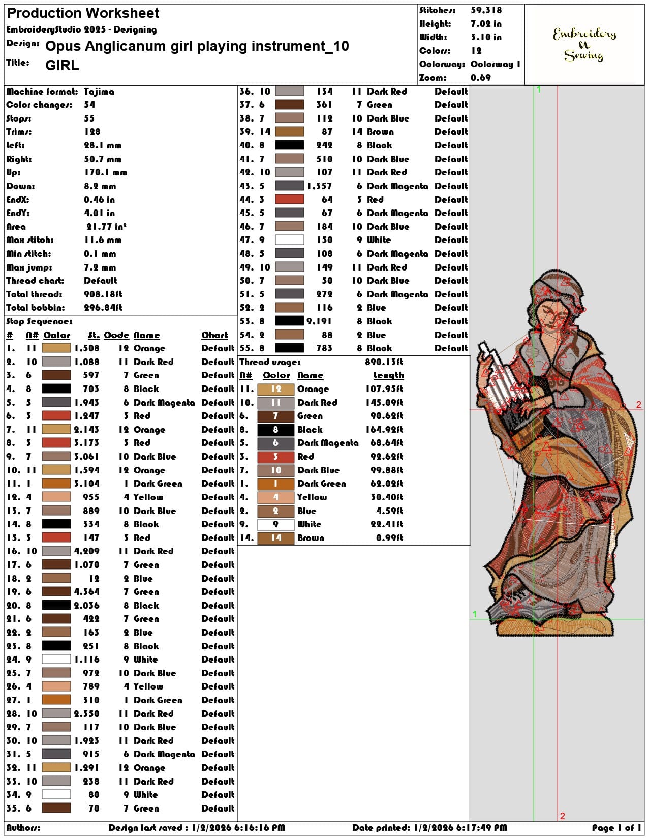 Opus Anglicanum girl playing instrument - Elegant embroidery design file - instant download — view 3