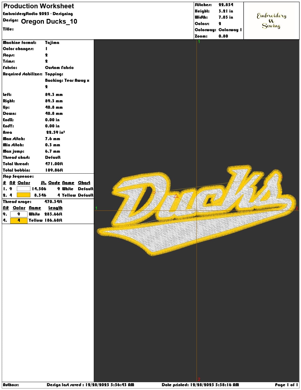 Oregon Ducks - Elegant embroidery design file - instant download — view 3