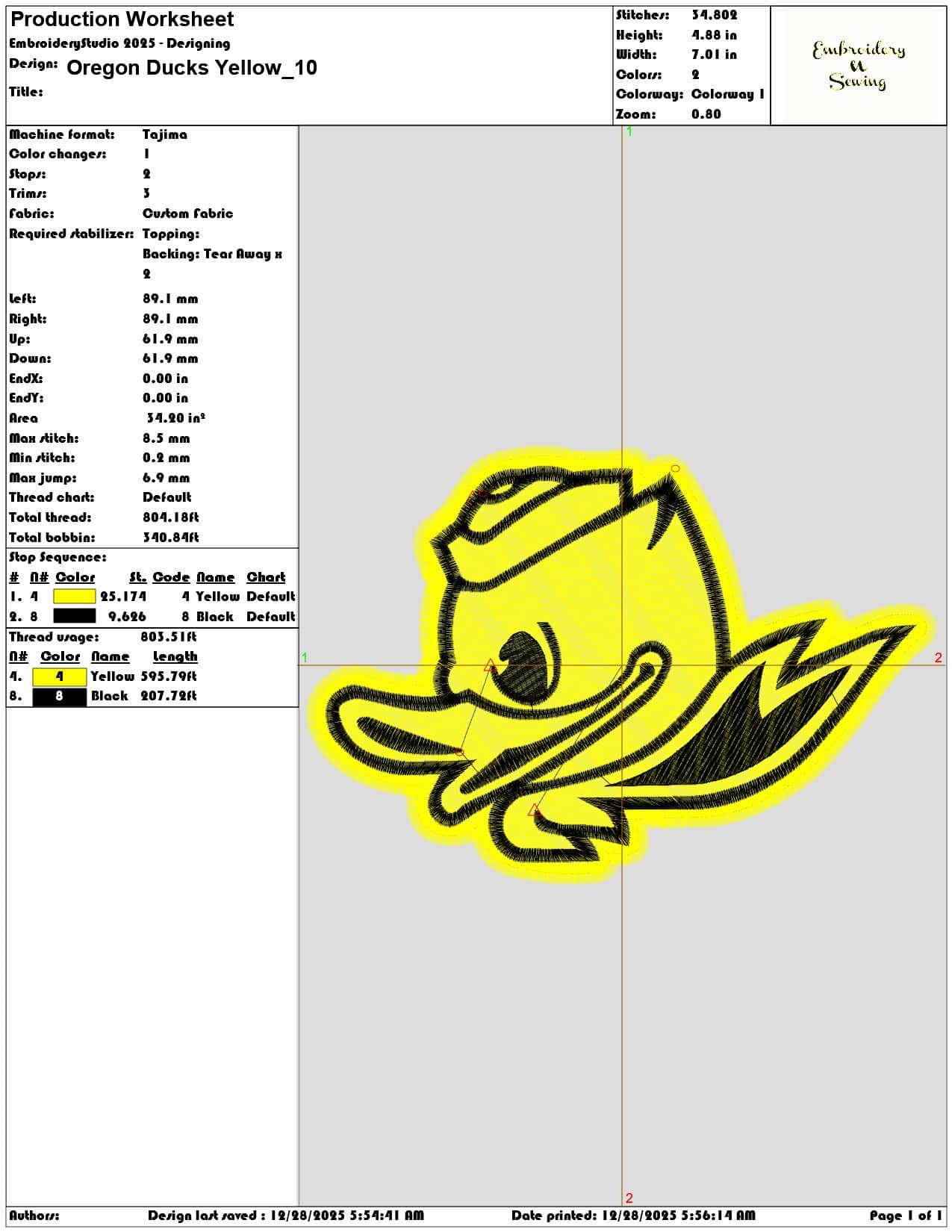 Oregon Ducks Yellow  - Elegant embroidery design file - instant download — view 3