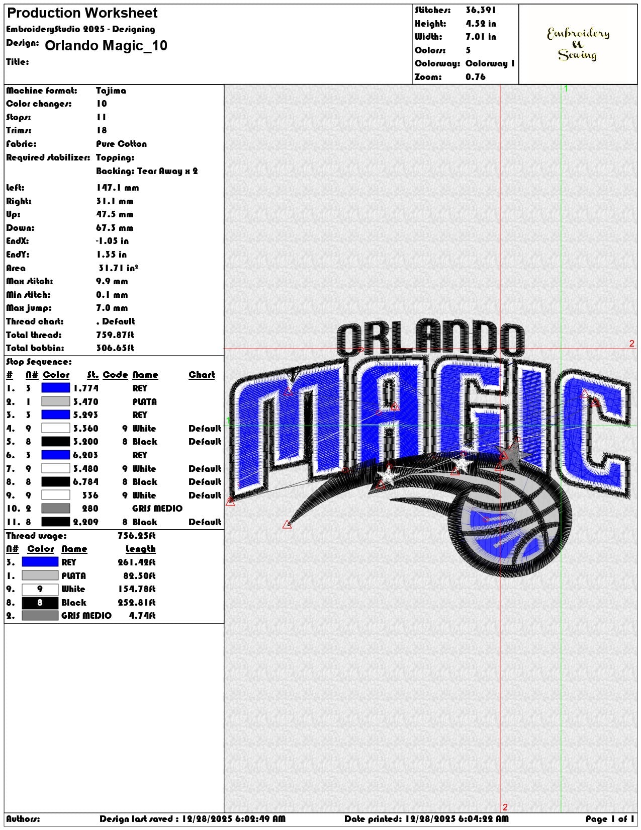 Orlando Magic  - Elegant embroidery design file - instant download — view 3