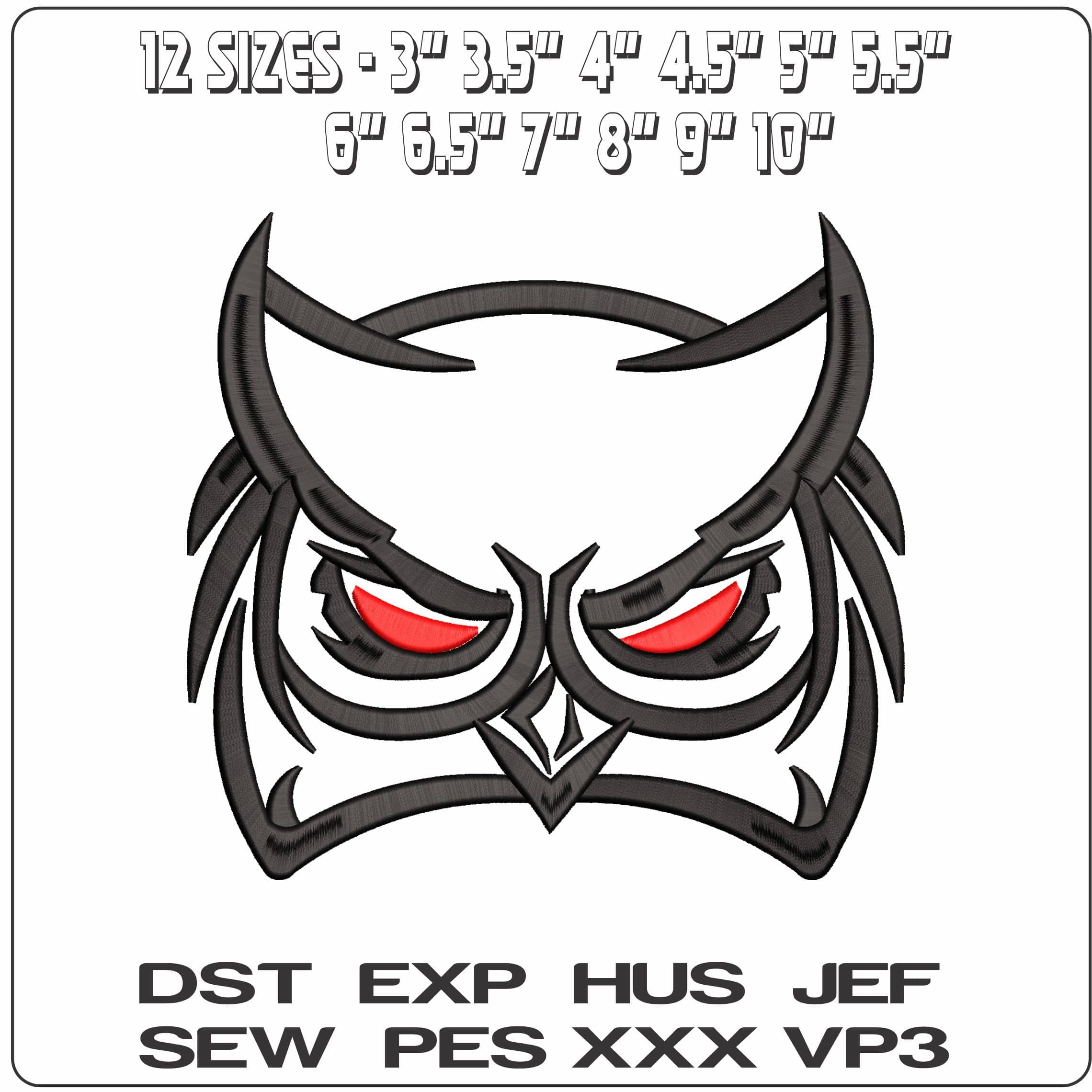 Owl Face Outline  - Elegant embroidery design file - instant download — view 2