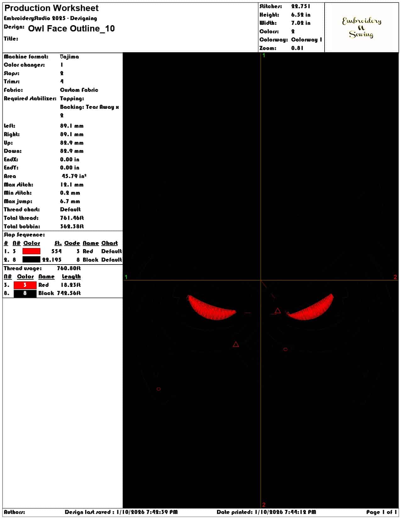 Owl Face Outline  - Elegant embroidery design file - instant download — view 3