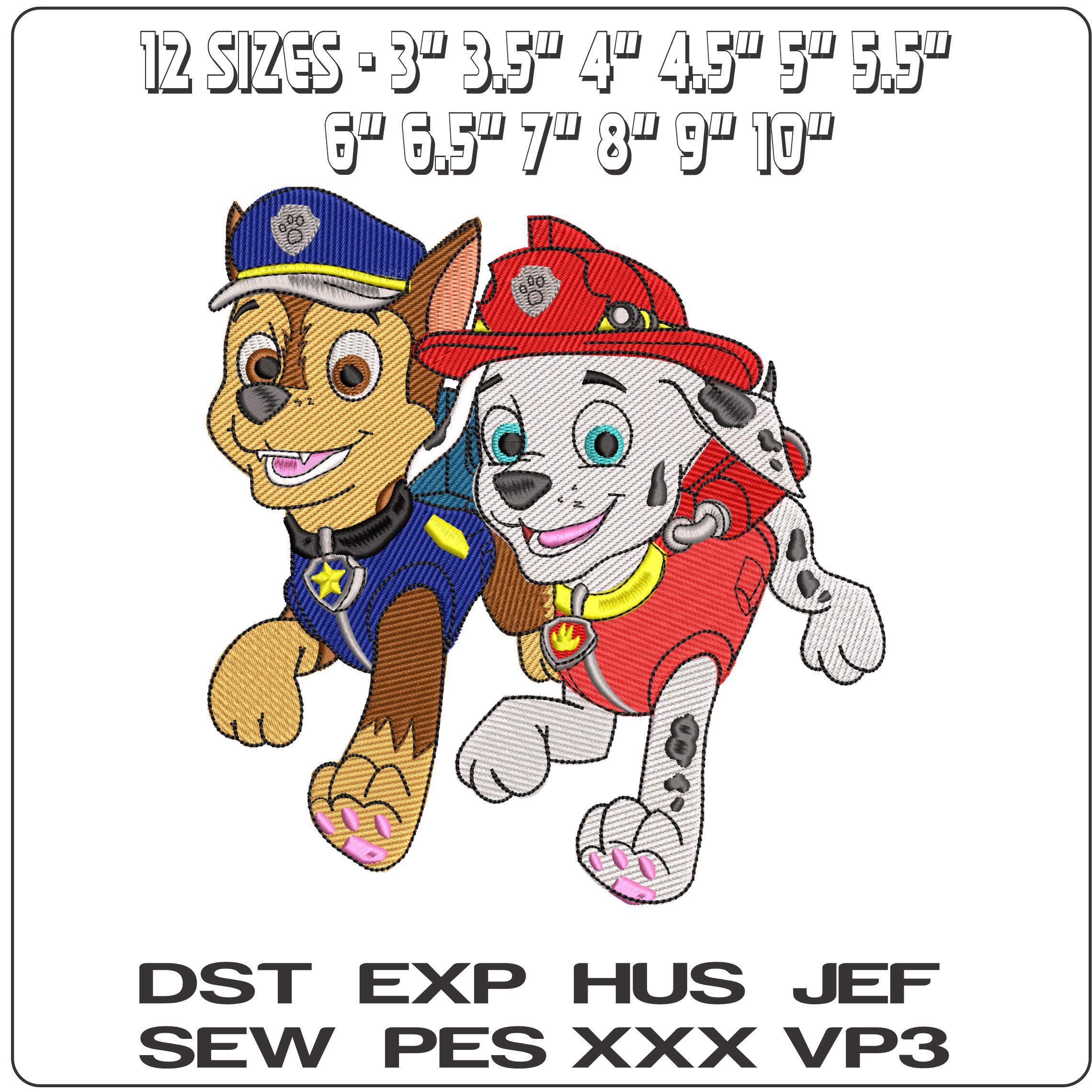Paw Marshall and Chase Paw Patrol  - Elegant embroidery design file - instant download — view 2