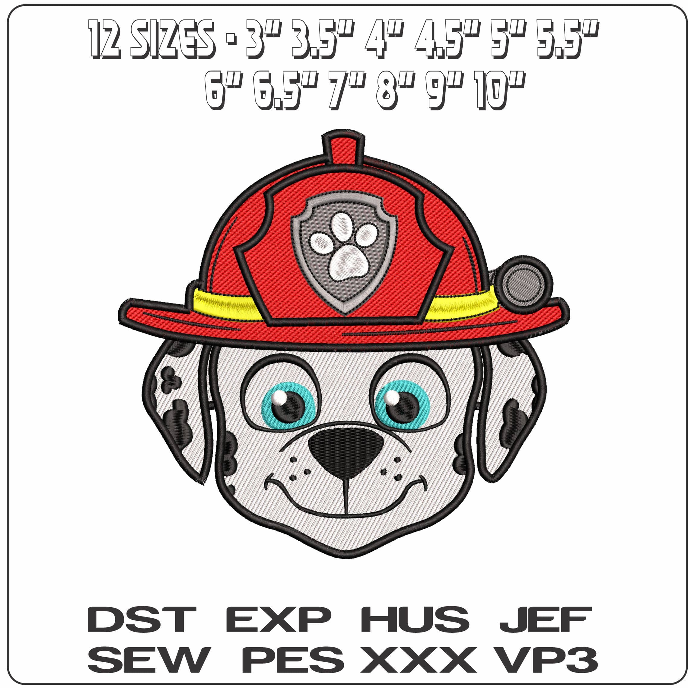 Paw Marshall Head Paw Patrol  - Elegant embroidery design file - instant download — view 2
