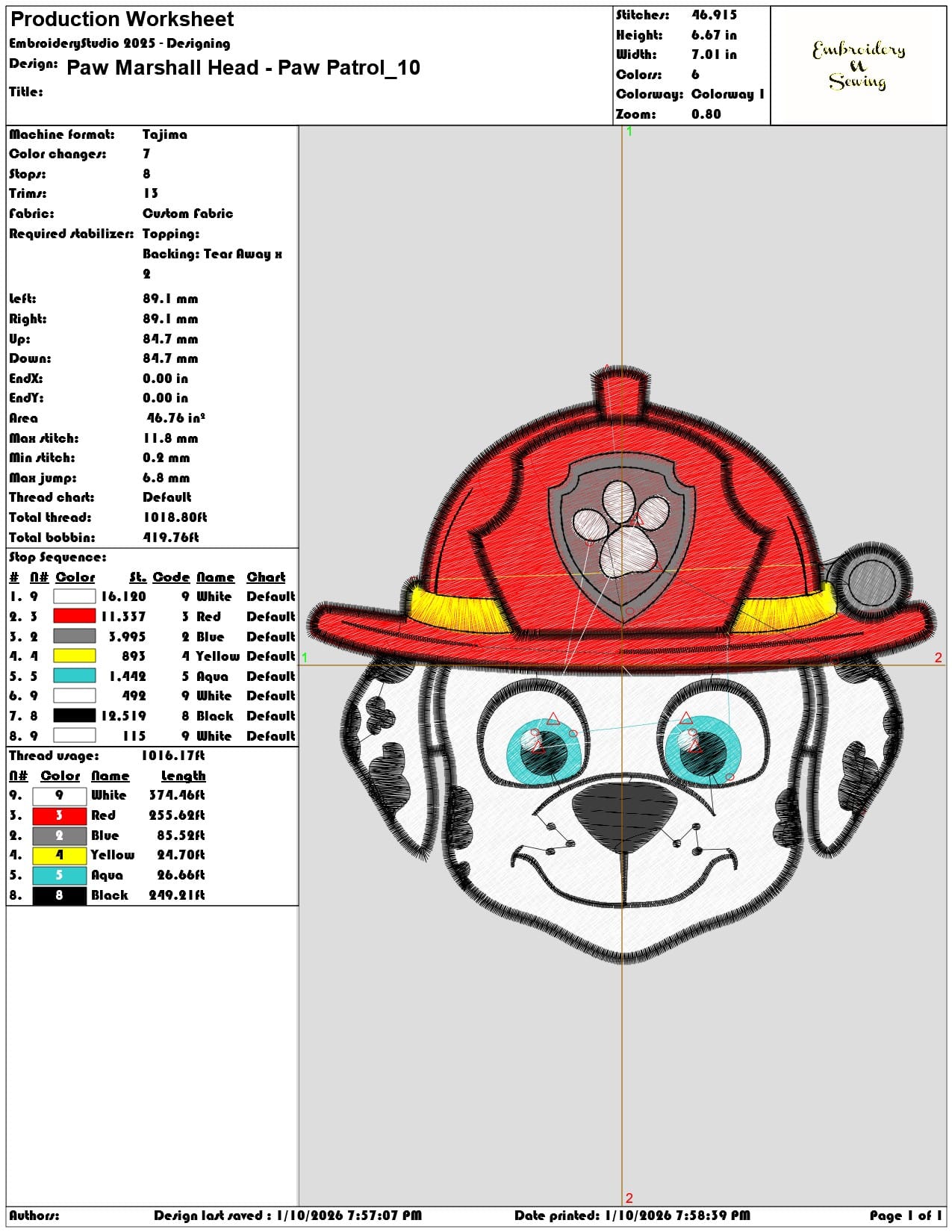 Paw Marshall Head Paw Patrol  - Elegant embroidery design file - instant download — view 3