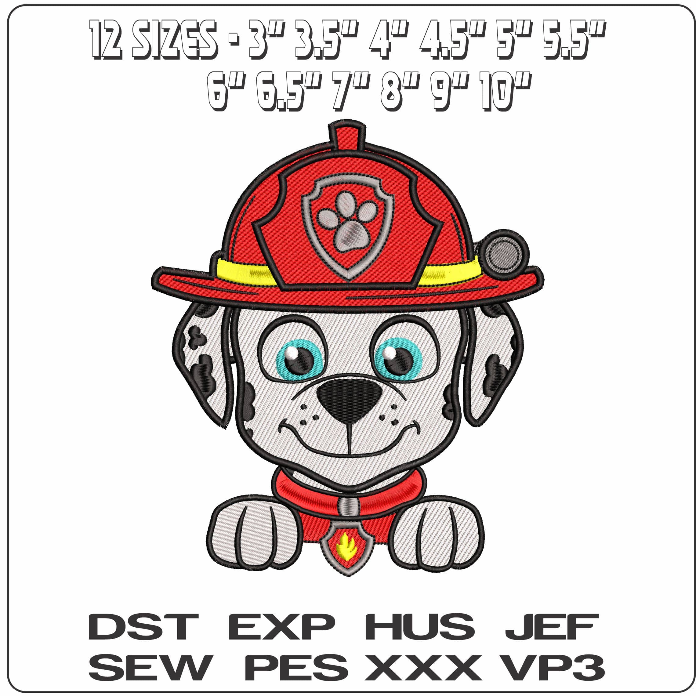 Paw Marshall Head and Paws Paw Patrol  - Elegant embroidery design file - instant download — view 2