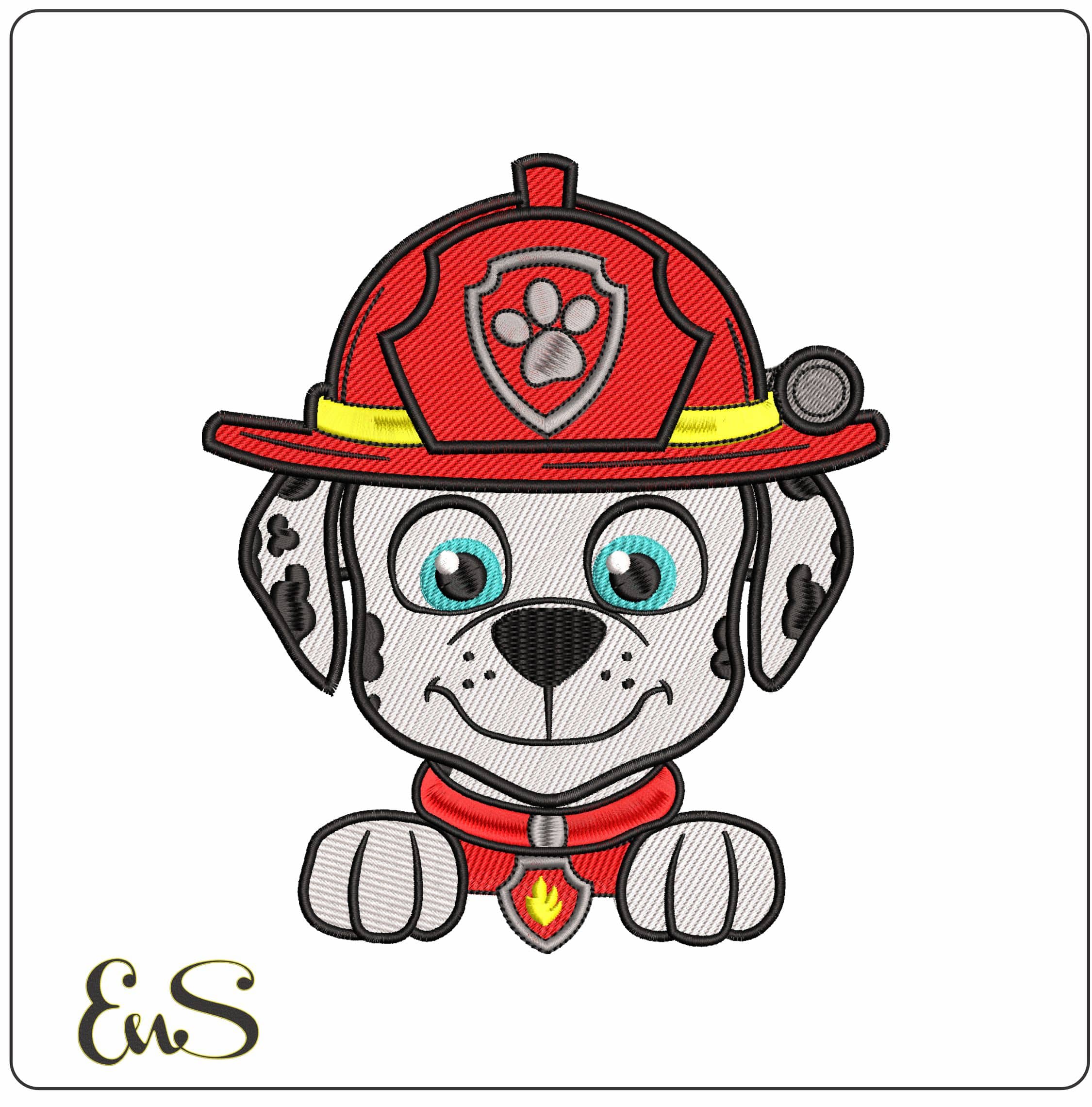 Paw Marshall Head and Paws Paw Patrol  - Elegant embroidery design file - instant download