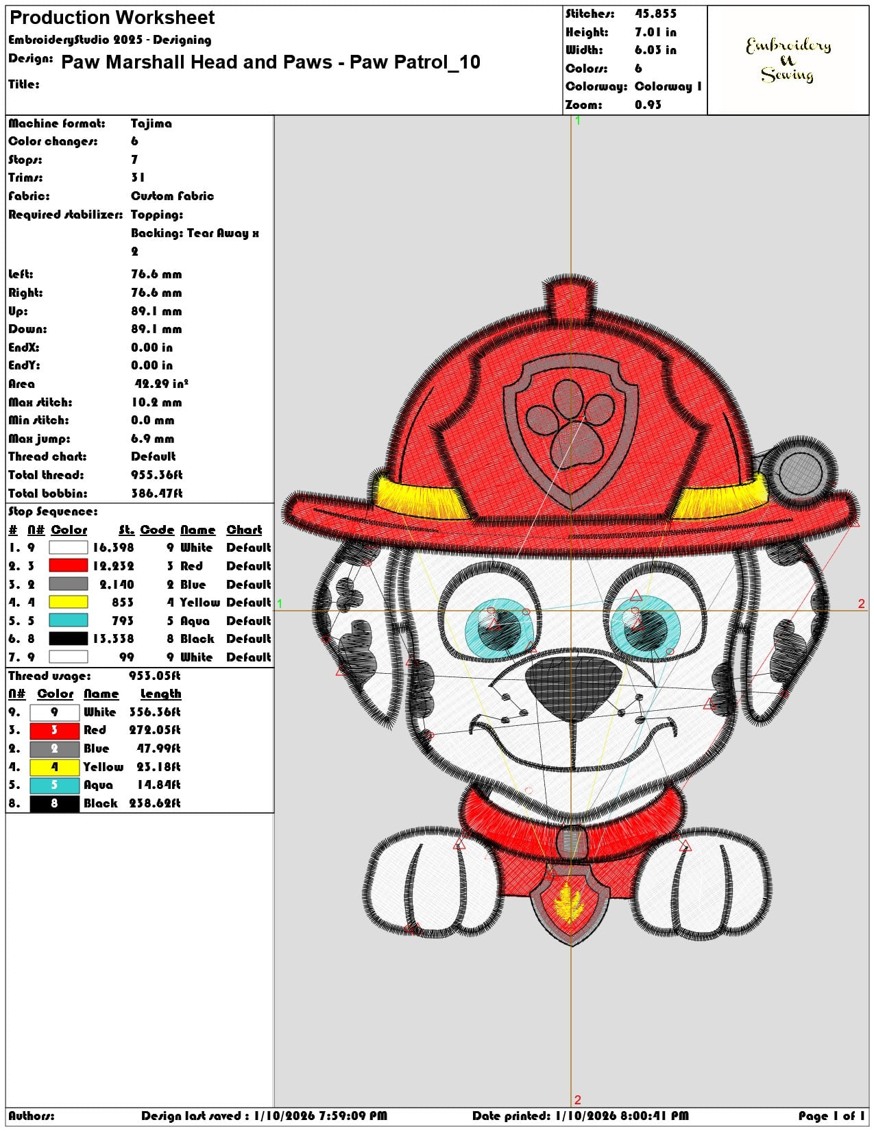 Paw Marshall Head and Paws Paw Patrol  - Elegant embroidery design file - instant download — view 3