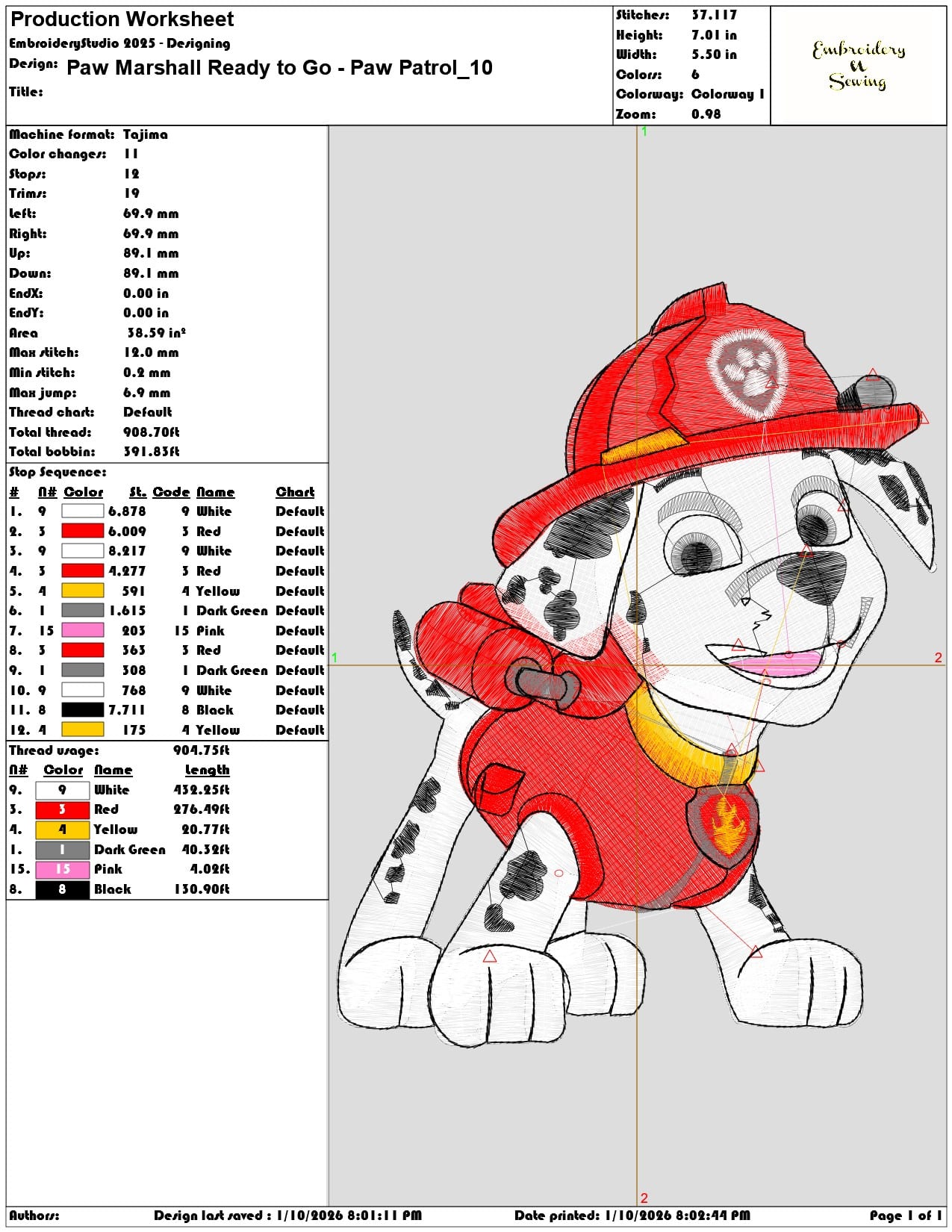 Paw Marshall Ready to Go Paw Patrol  - Elegant embroidery design file - instant download — view 3